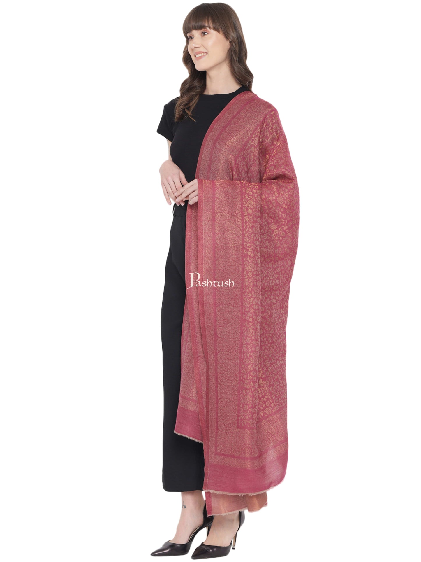 Pashtush India Womens Stoles and Scarves Scarf Pashtush Womens Twilight Collection Stole, With Metallic Weave, Fine Wool, Rose Maroon