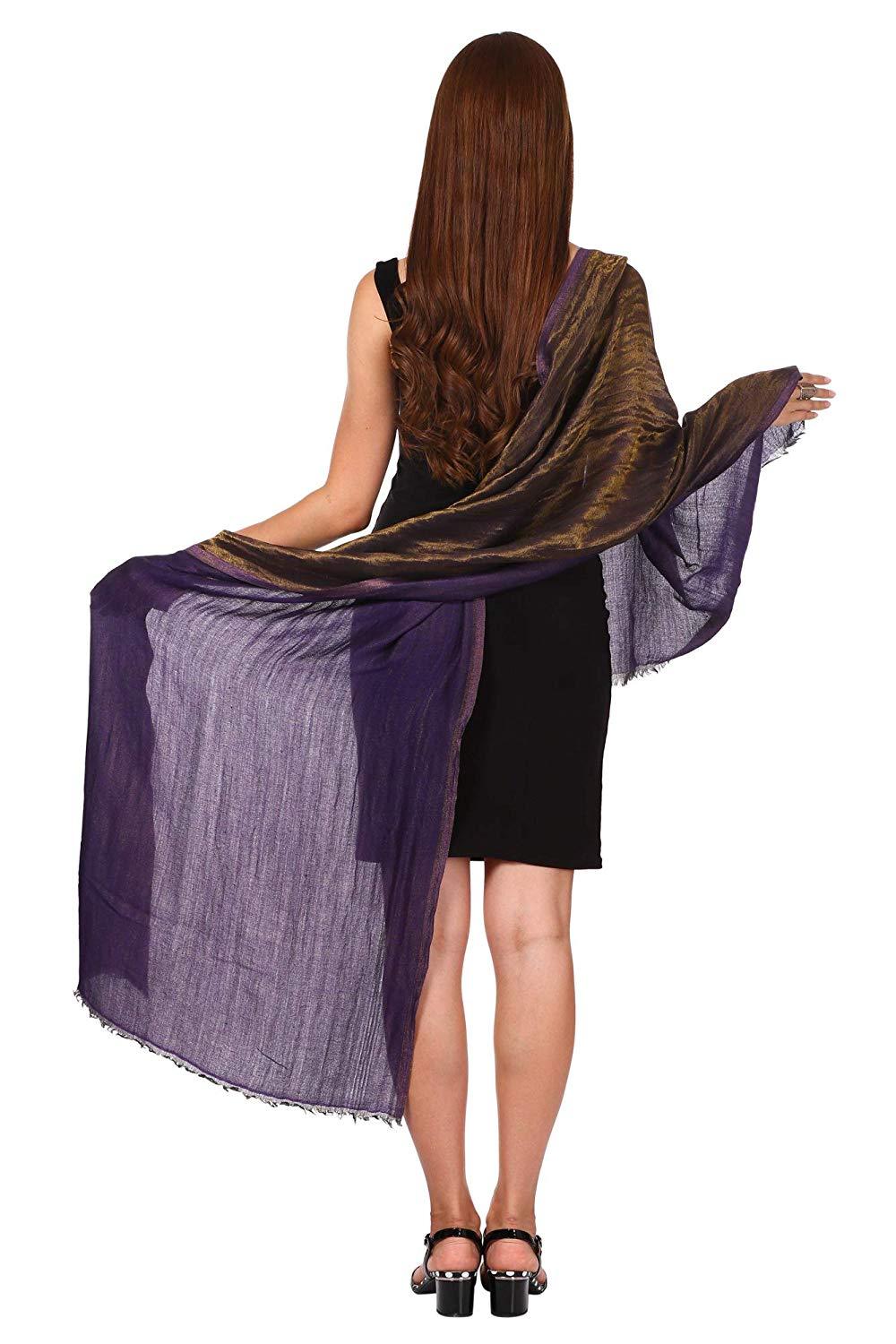 Pashtush Womens Twilight Metallic Zari Scarf, Reversible Wool Soft Violet