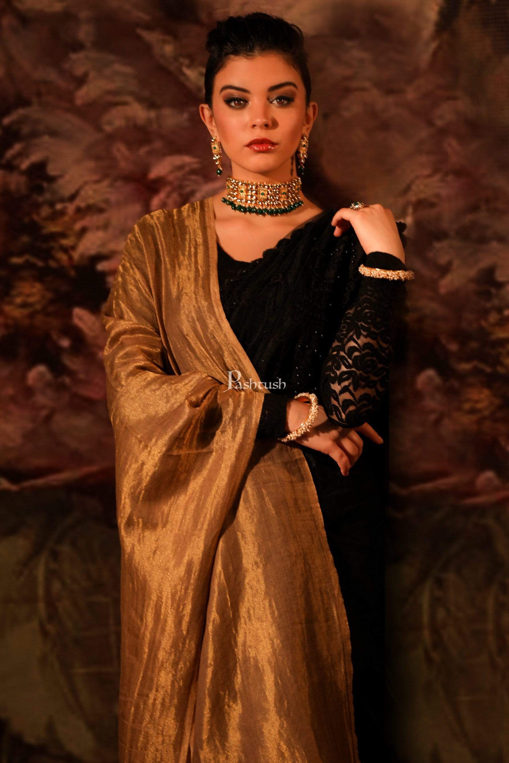 Pashtush Shawl Store Stole Pashtush Womens Twilight Scarf, Reversible Scarf, Rich Gold