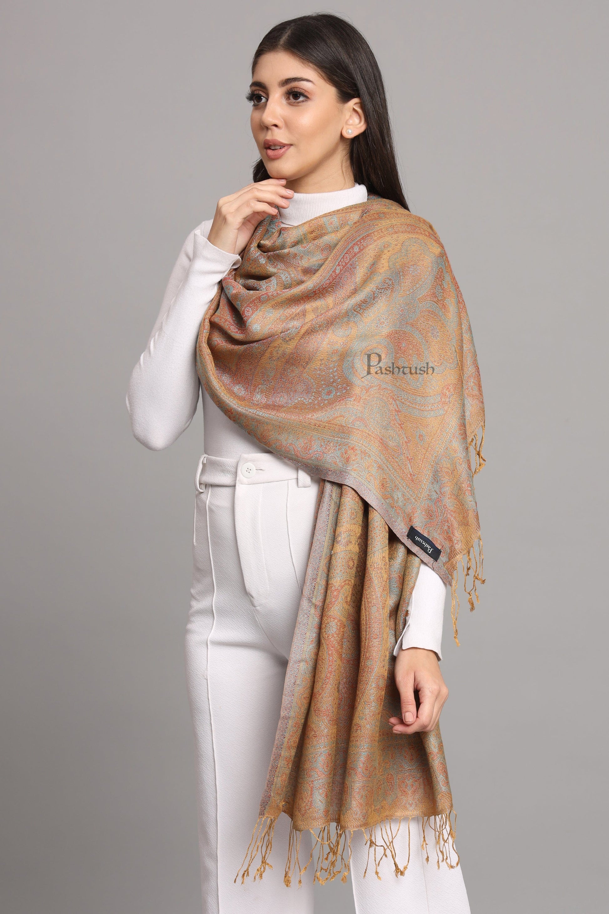 Pashtush India Womens Stoles and Scarves Scarf Pashtush Womens Viscose Stole, Pasiley Design, Multicolour