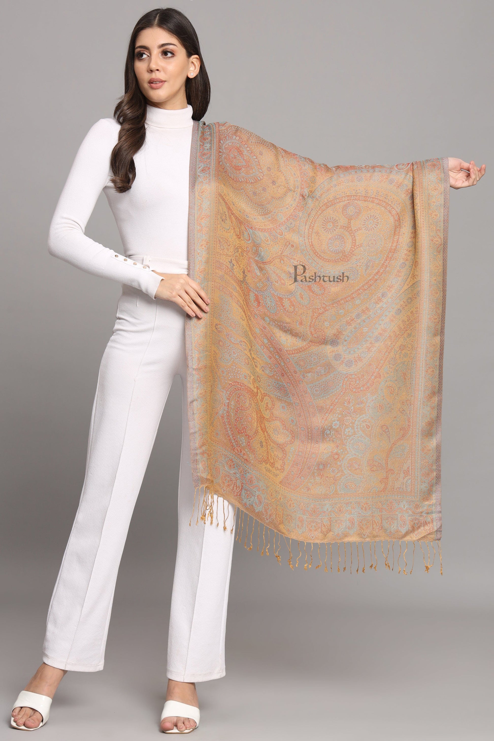 Pashtush India Womens Stoles and Scarves Scarf Pashtush Womens Viscose Stole, Pasiley Design, Multicolour