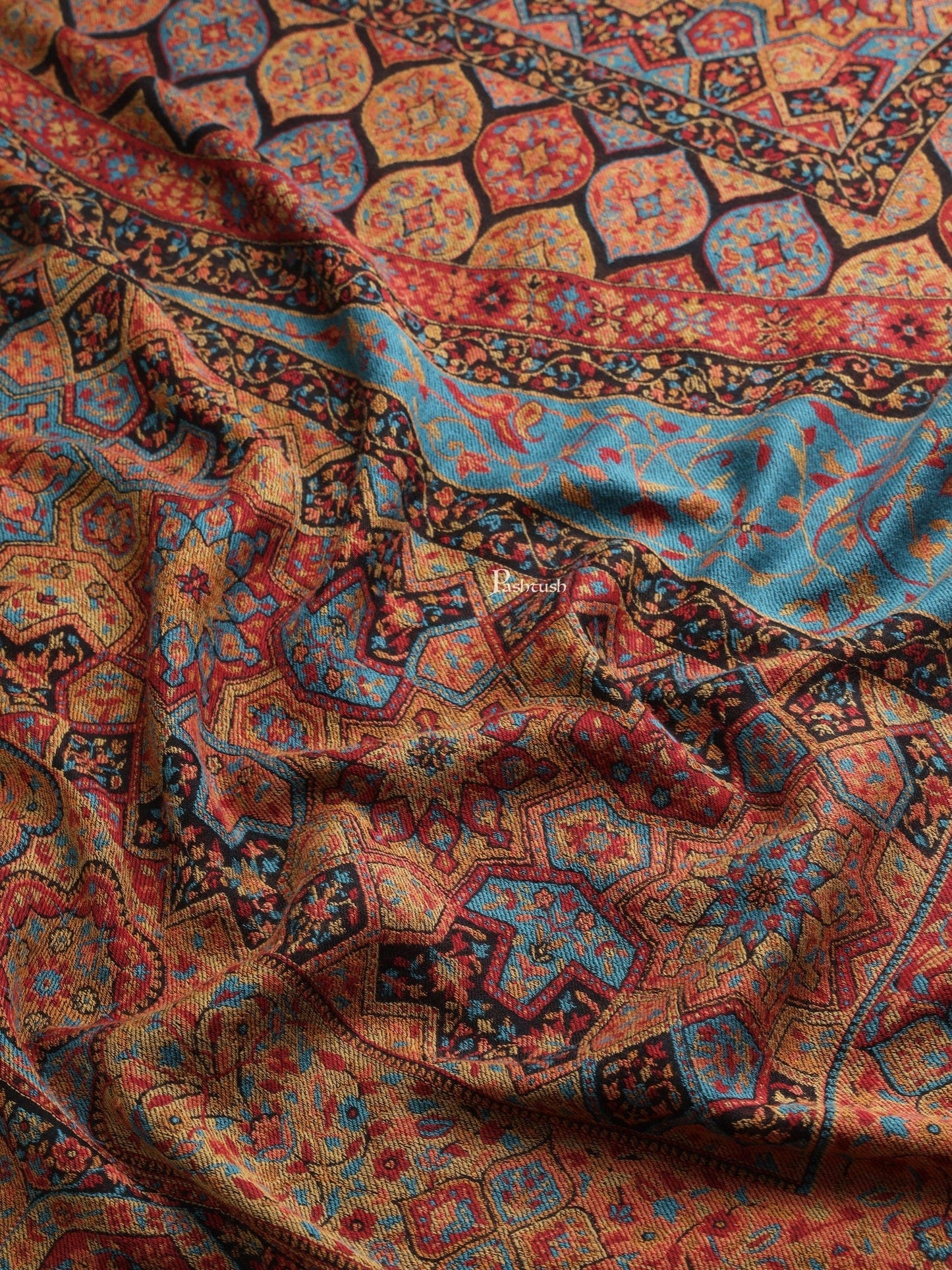 Pashtush India Womens Shawls Pashtush Womens Womens, 100% Pure Wool With Woolmark Certificate, Aztec Rich Garden Aesthetic Woven, Black