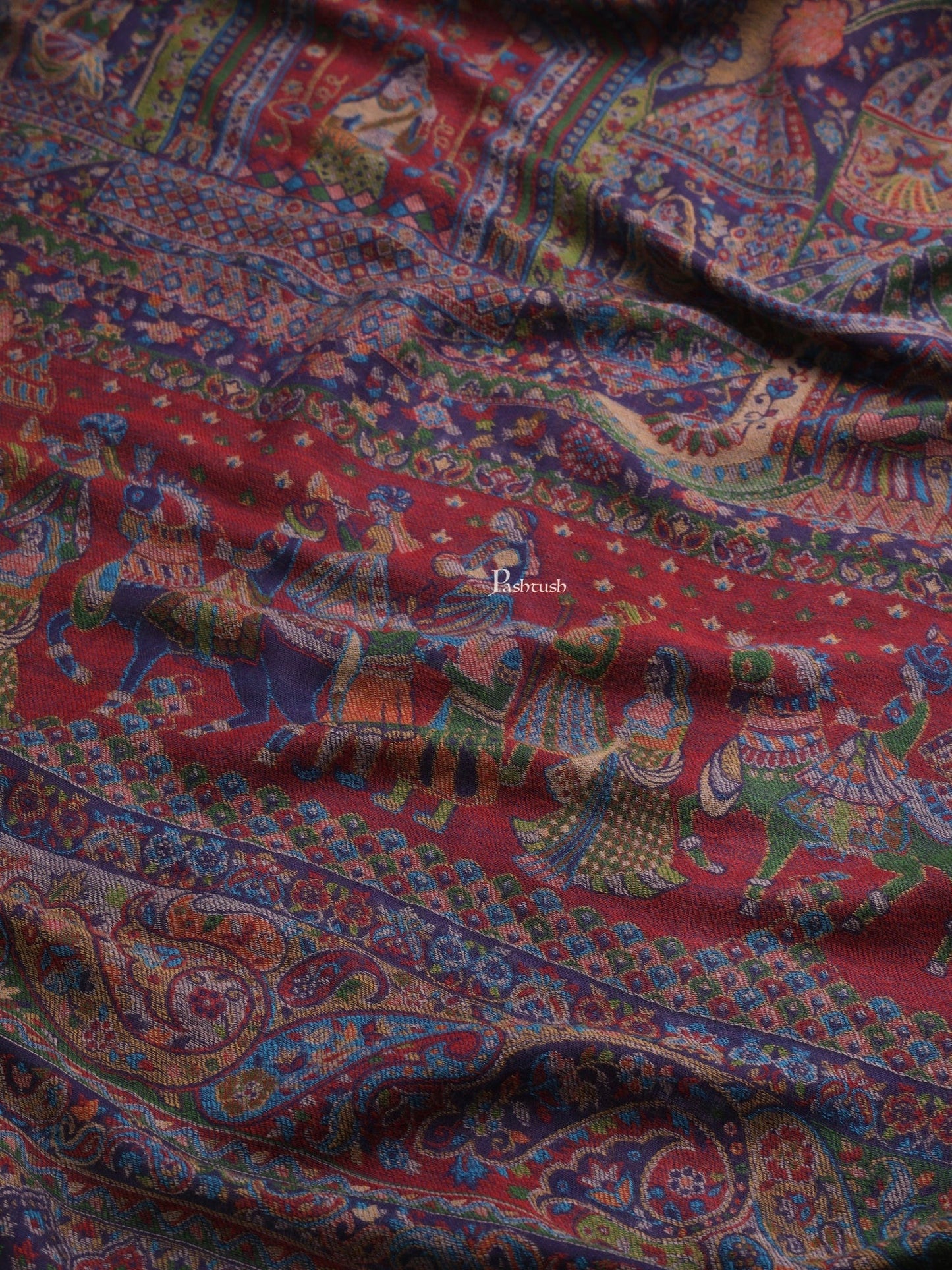 Pashtush India Womens Shawls Pashtush Womens Womens, 100% Pure Wool With Woolmark Certificate, Darbar Woolmark Certified, Woven Royal Darbar Woven, Blue