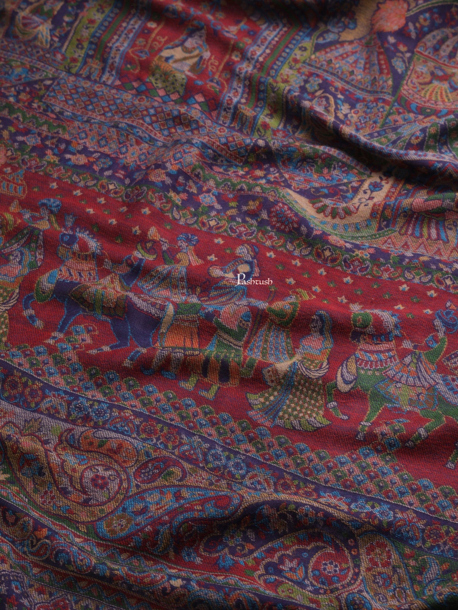 Pashtush India Womens Shawls Pashtush Womens Womens, 100% Pure Wool With Woolmark Certificate, Darbar Woolmark Certified, Woven Royal Darbar Woven, Blue
