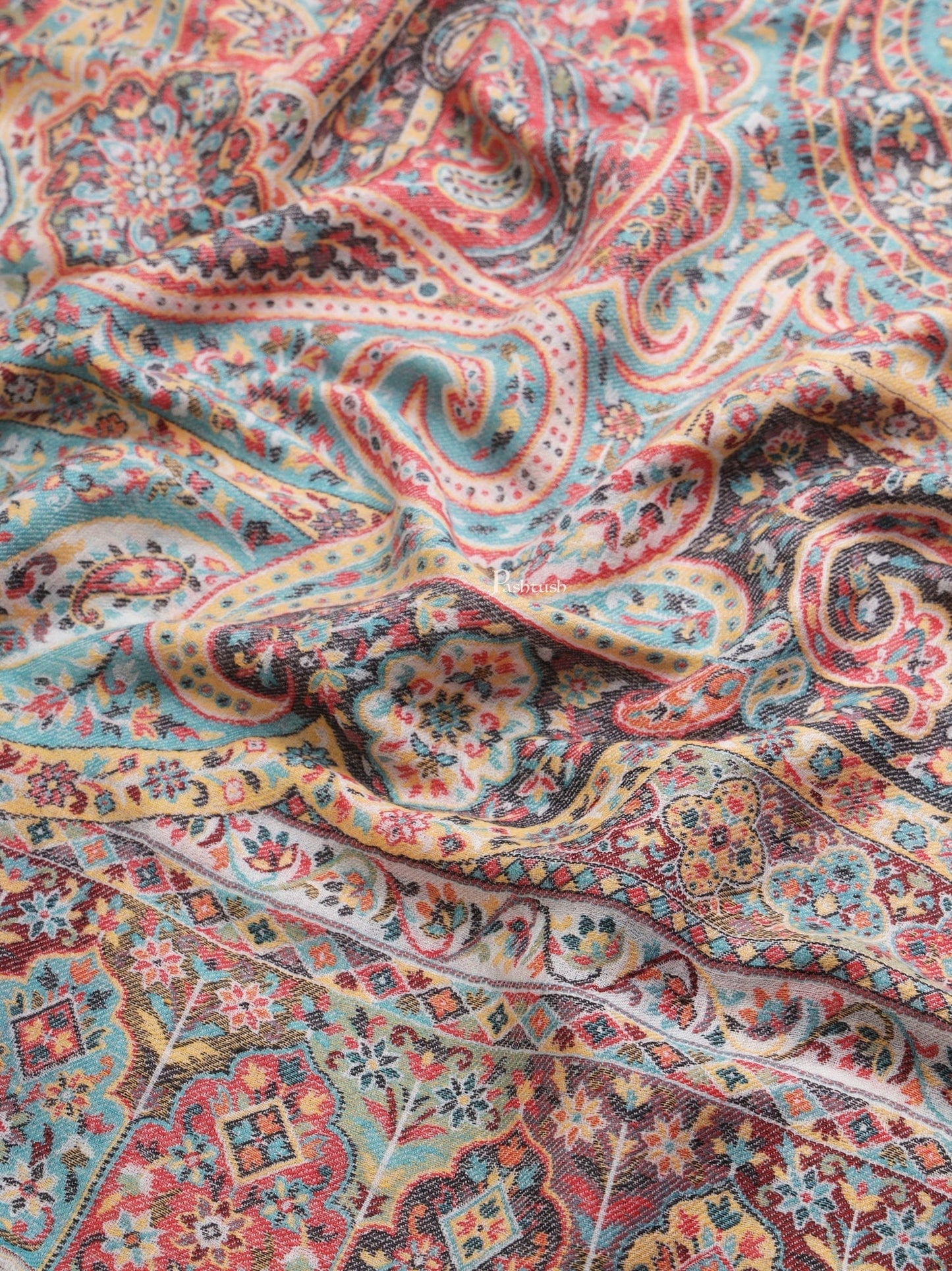 Pashtush India Womens Shawls Pashtush Womens Womens, 100% Pure Wool With Woolmark Certificate, Paisley Antique Jamawar Woven, Ivory