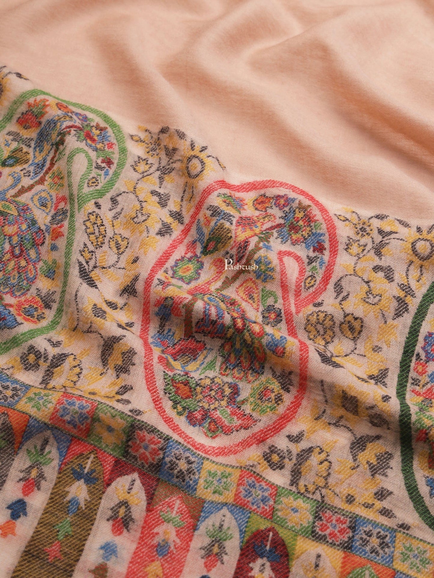 Pashtush India Womens Shawls Pashtush Womens Womens, 100% Pure Wool With Woolmark Certificate, Paisley Beautilful Paisle Woven, Beige