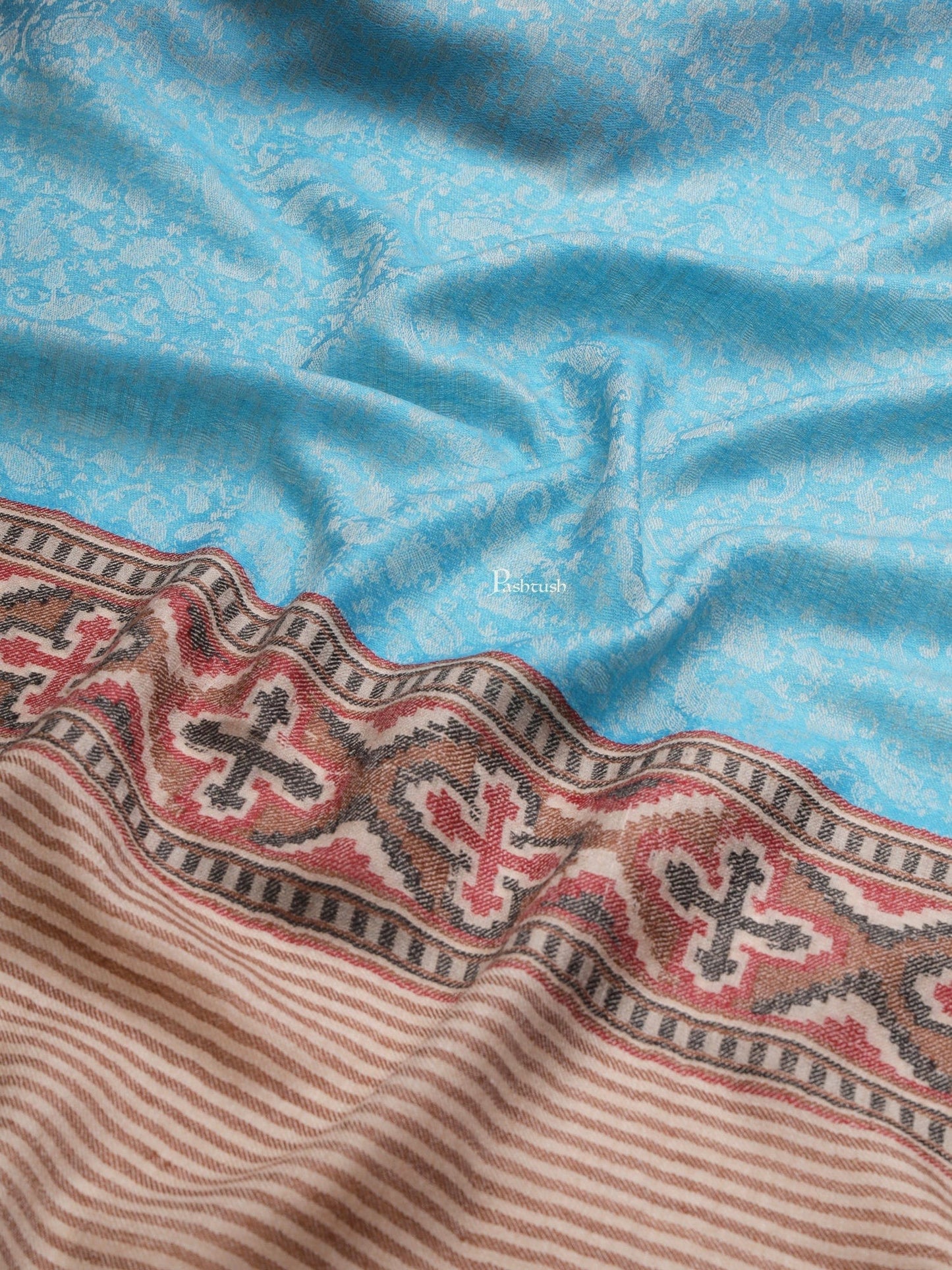 Pashtush India Womens Shawls Pashtush Womens Womens, Extra Fine Wool, Aztec Palla Woven, Aqua Blue