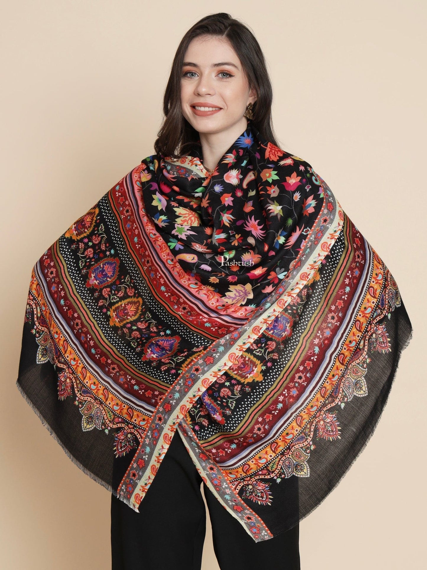 Pashtush India Womens Stoles and Scarves Scarf Pashtush Womens Womens, Extra Soft Bamboo, Floral Paisley Printed, Multicolour