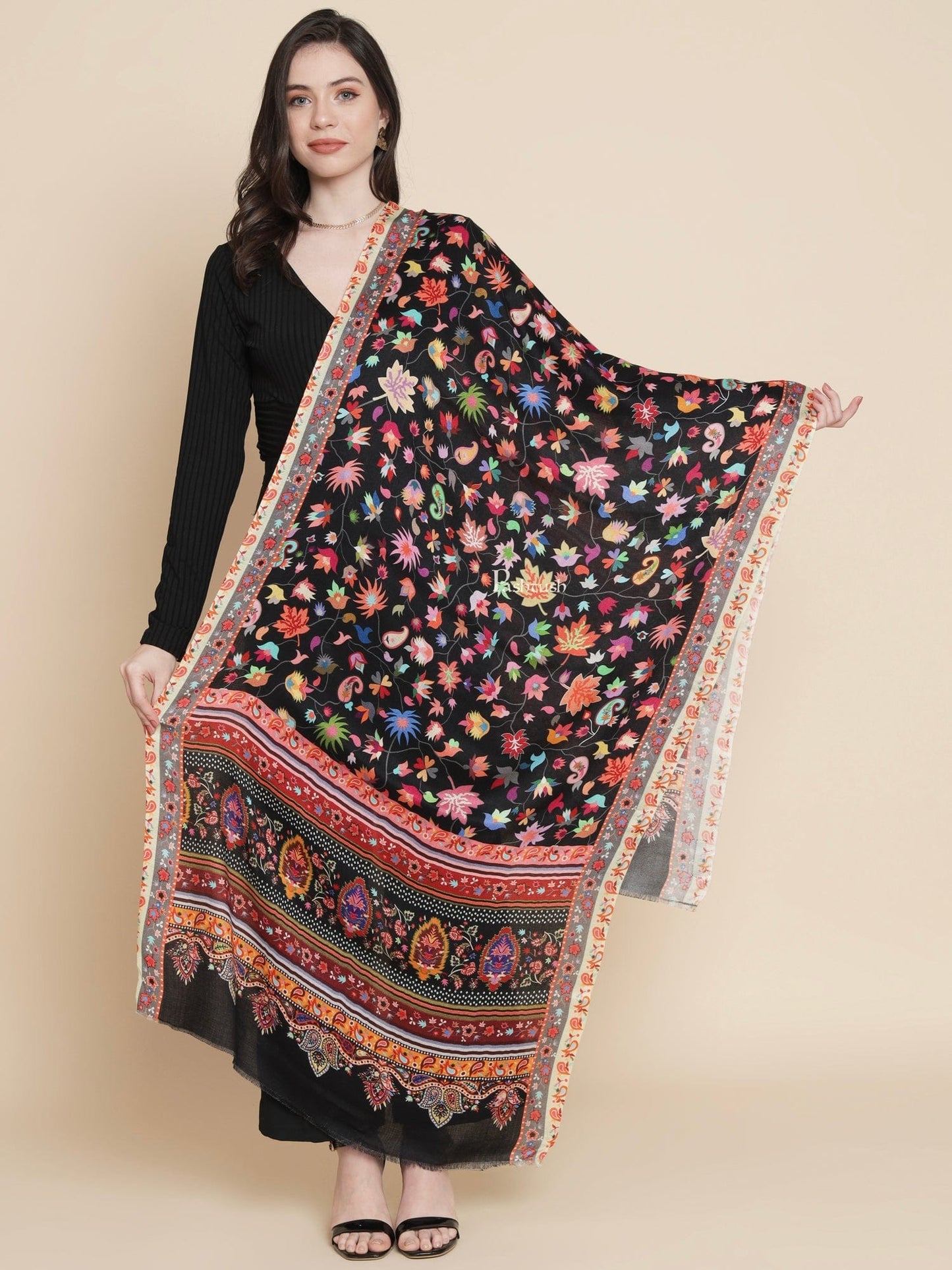 Pashtush India Womens Stoles and Scarves Scarf Pashtush Womens Womens, Extra Soft Bamboo, Floral Paisley Printed, Multicolour
