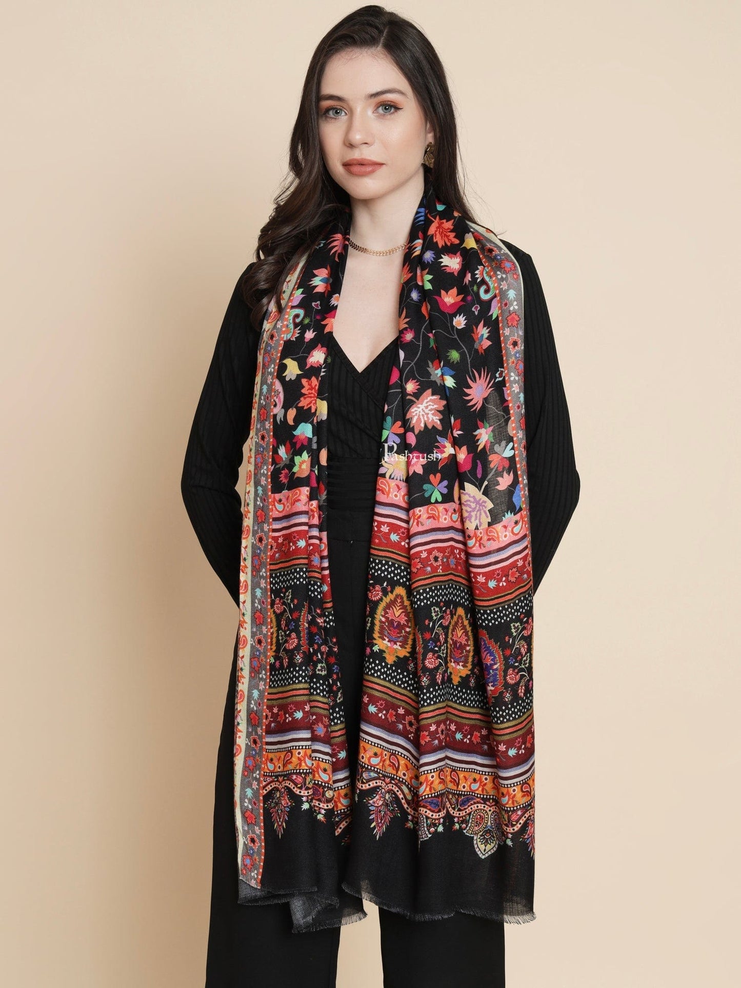 Pashtush India Womens Stoles and Scarves Scarf Pashtush Womens Womens, Extra Soft Bamboo, Floral Paisley Printed, Multicolour
