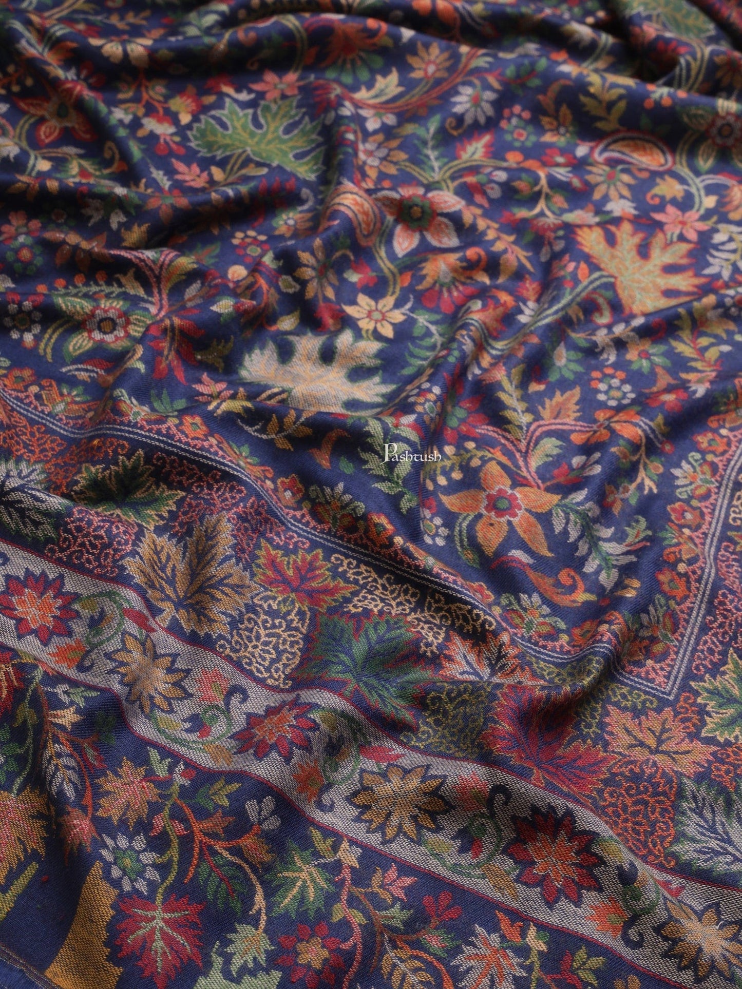 Pashtush India Womens Shawls Pashtush Womens Womens, Faux Pashmina, Floral Ethnic Woven Chinaar Woven, Navy Blue