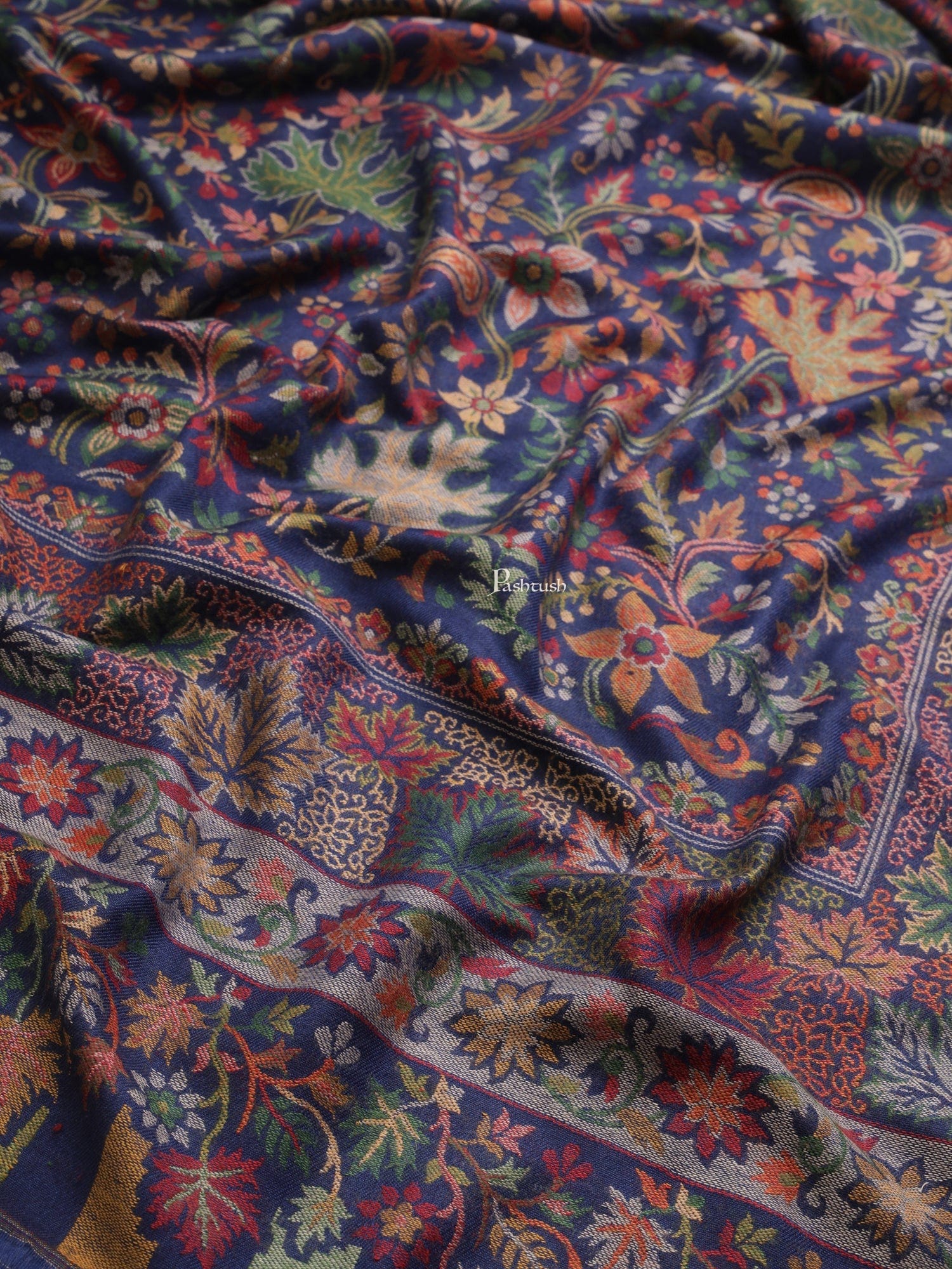 Pashtush India Womens Shawls Pashtush Womens Womens, Faux Pashmina, Floral Ethnic Woven Chinaar Woven, Navy Blue