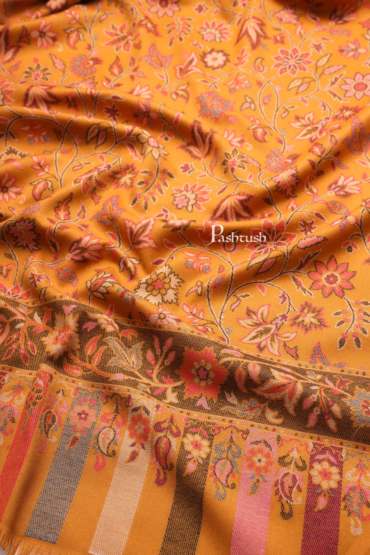 Pashtush India Womens Shawls Pashtush Womens Womens, Faux Pashmina, Paisley Ethnic Woven, Mustard
