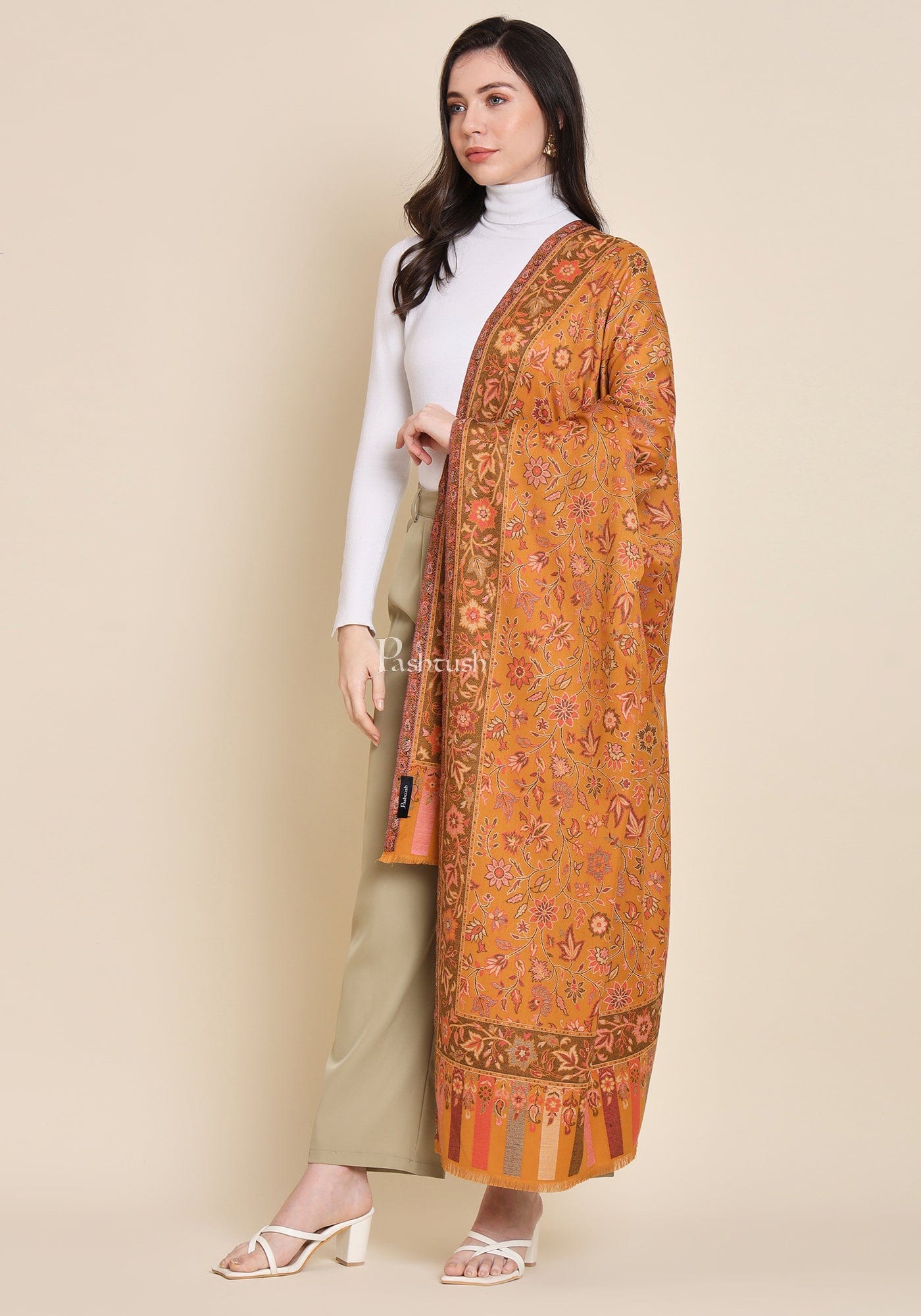 Pashtush India Womens Shawls Pashtush Womens Womens, Faux Pashmina, Paisley Ethnic Woven, Mustard
