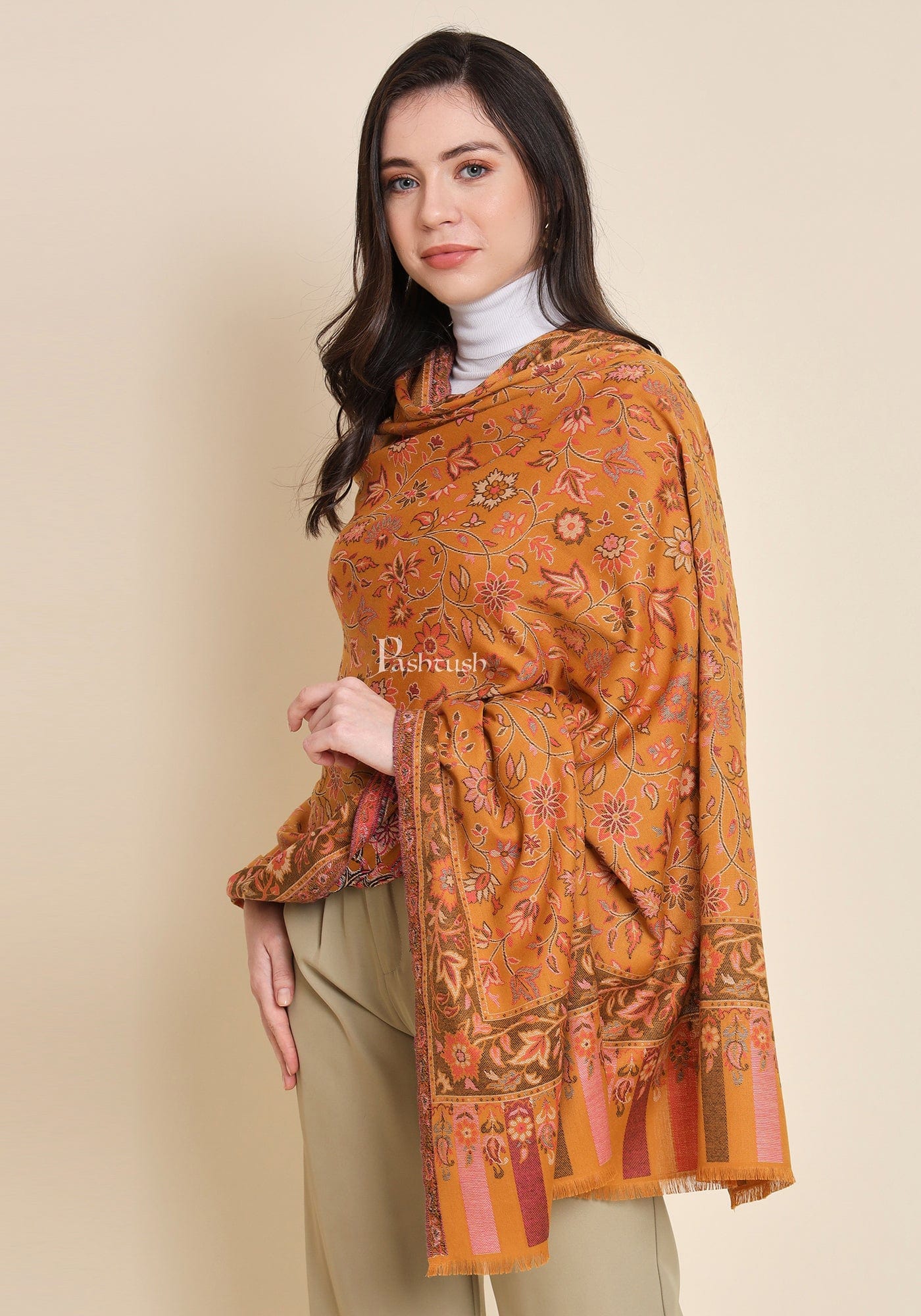 Pashtush India Womens Shawls Pashtush Womens Womens, Faux Pashmina, Paisley Ethnic Woven, Mustard