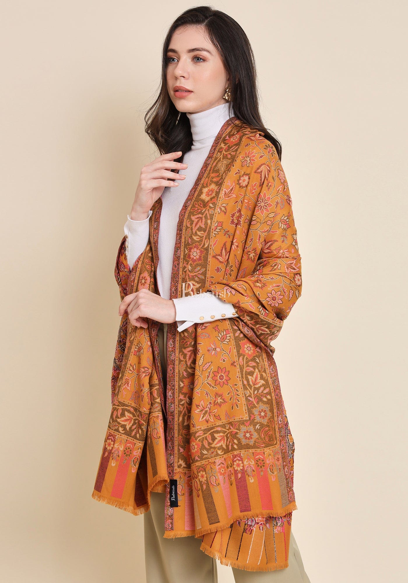 Pashtush India Womens Shawls Pashtush Womens Womens, Faux Pashmina, Paisley Ethnic Woven, Mustard