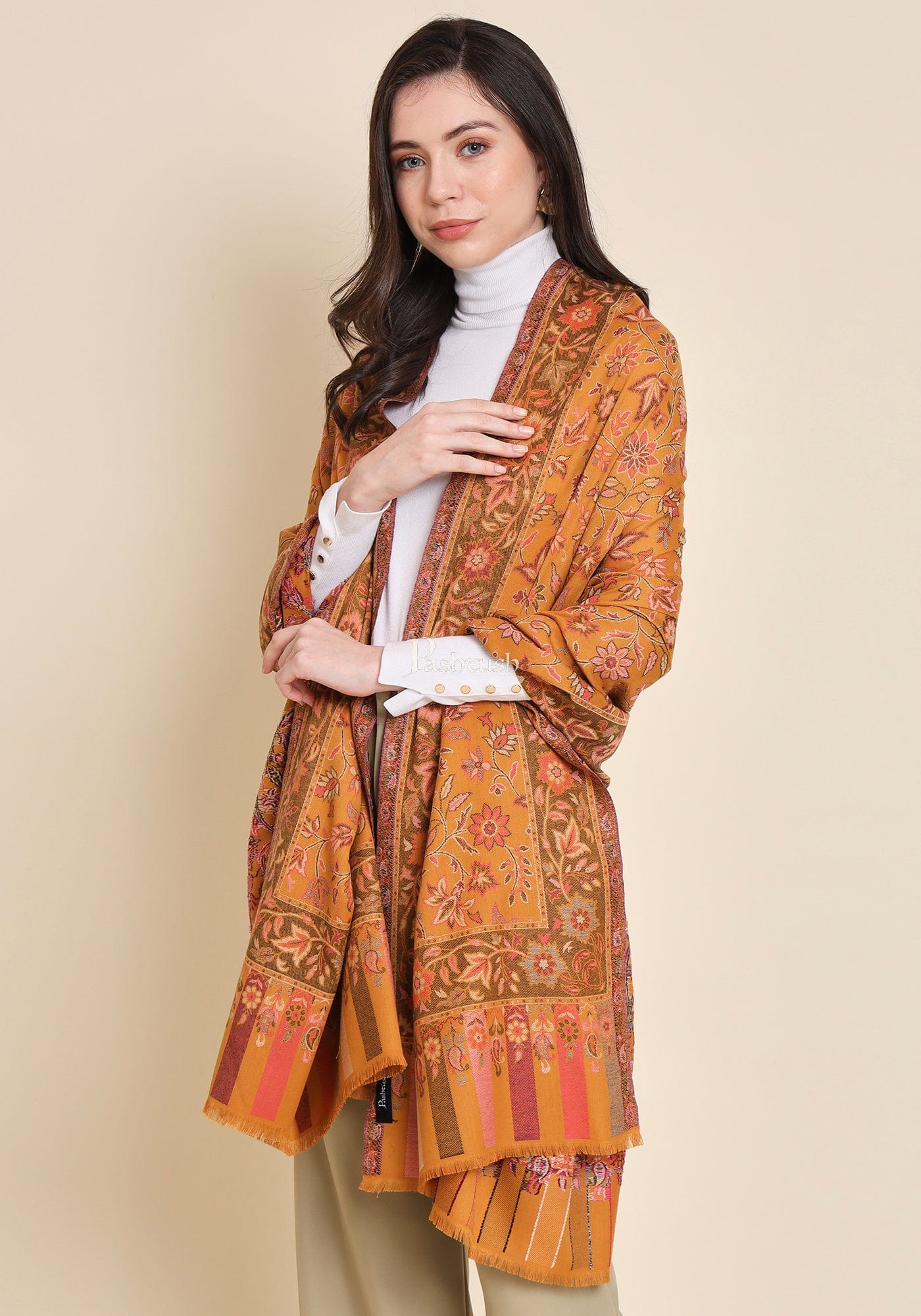 Pashtush India Womens Shawls Pashtush Womens Womens, Faux Pashmina, Paisley Ethnic Woven, Mustard