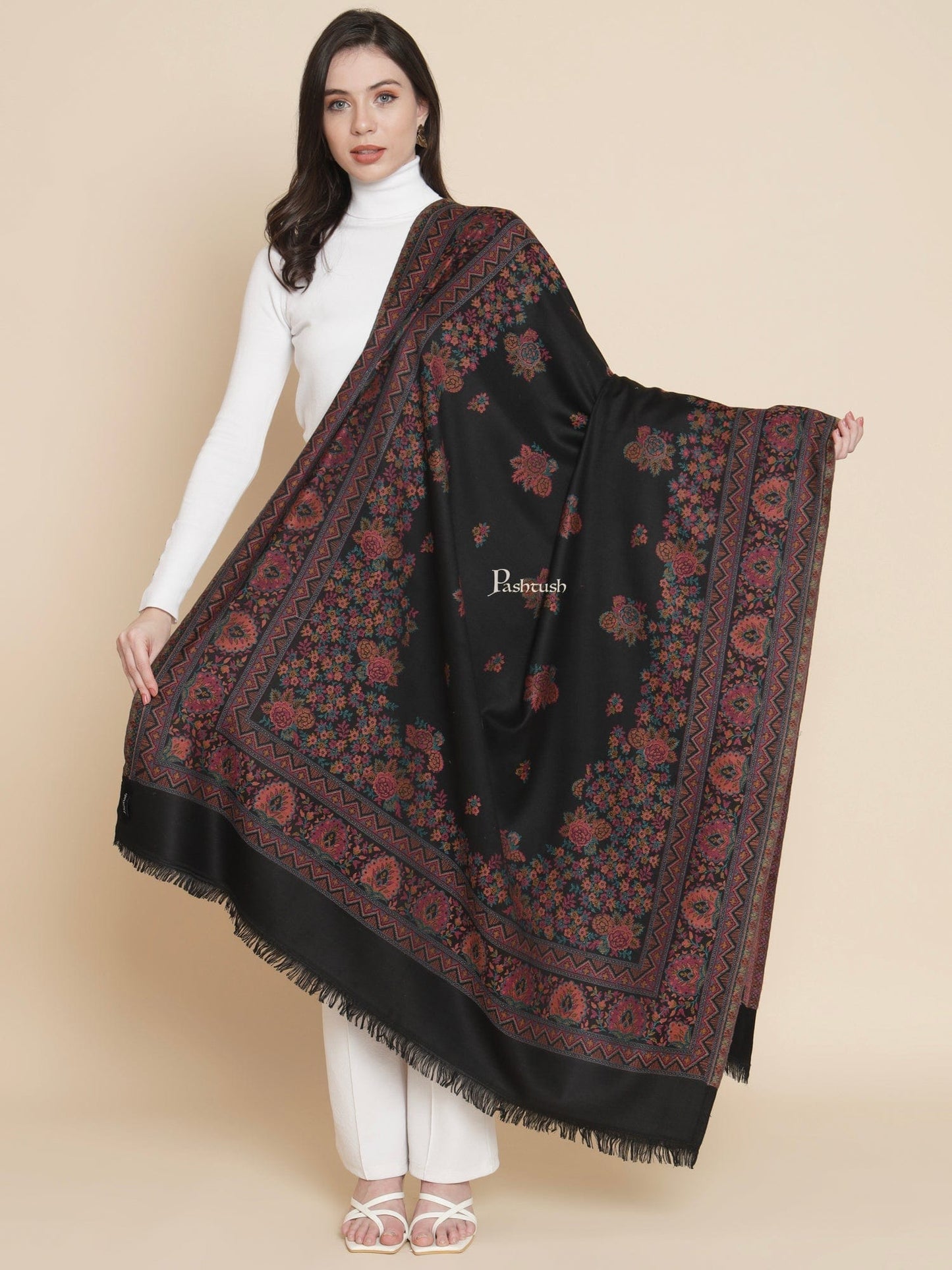 Pashtush India Womens Shawls Pashtush Womens Womens, Faux Pashmina, Paisley Palla Woven, Black