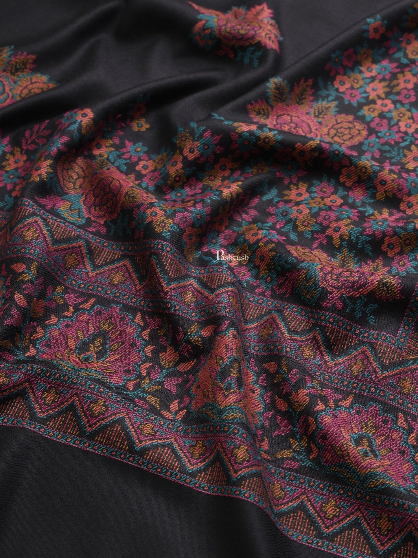 Pashtush India Womens Shawls Pashtush Womens Womens, Faux Pashmina, Paisley Palla Woven, Black