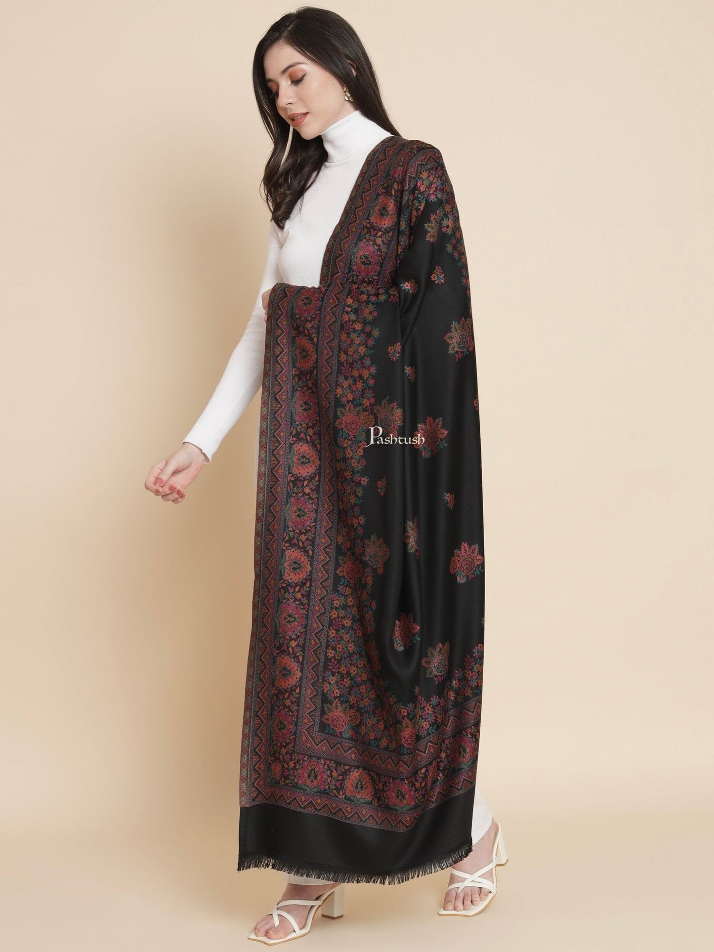 Pashtush India Womens Shawls Pashtush Womens Womens, Faux Pashmina, Paisley Palla Woven, Black