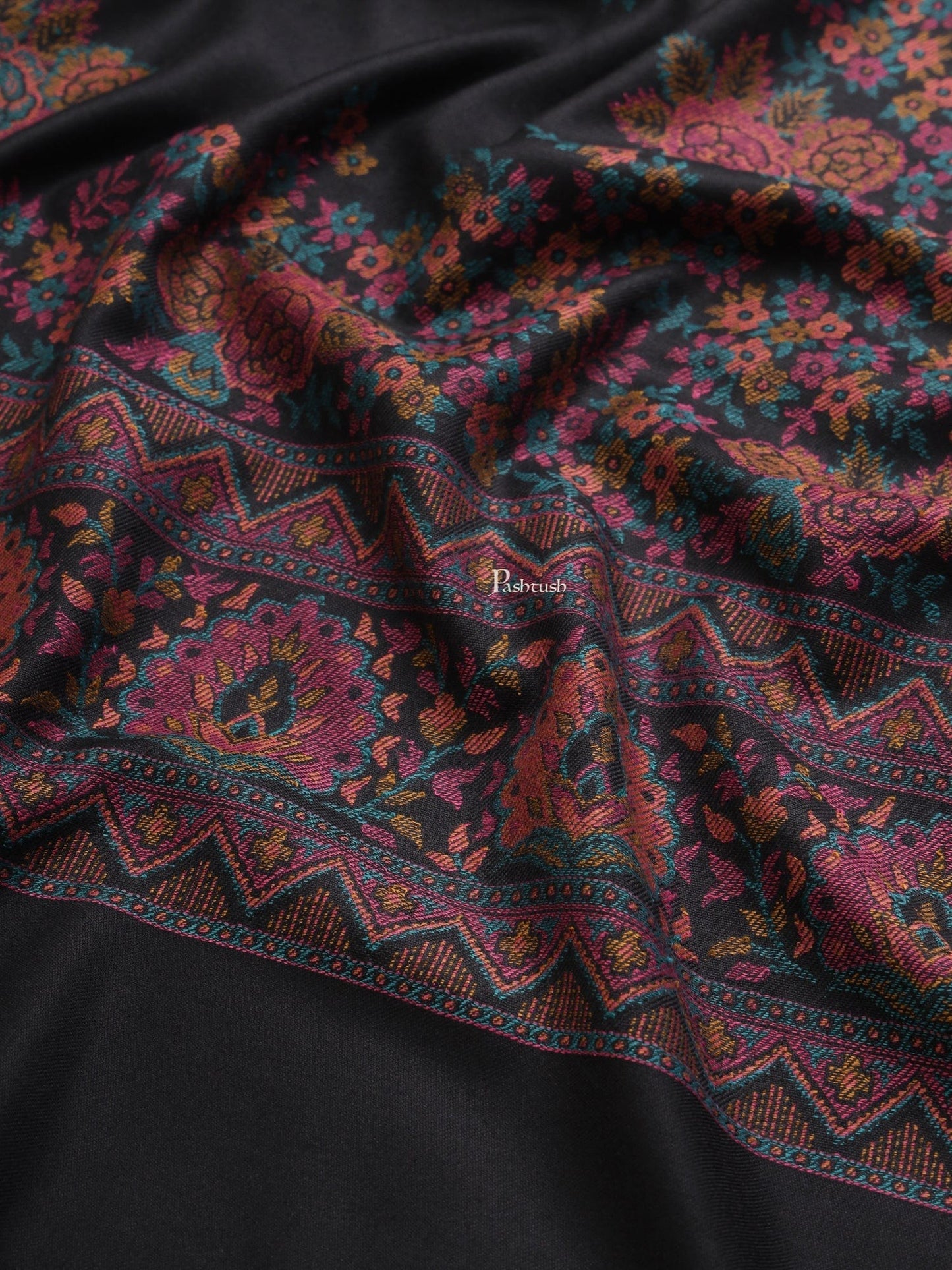 Pashtush India Womens Shawls Pashtush Womens Womens, Faux Pashmina, Paisley Palla Woven, Black