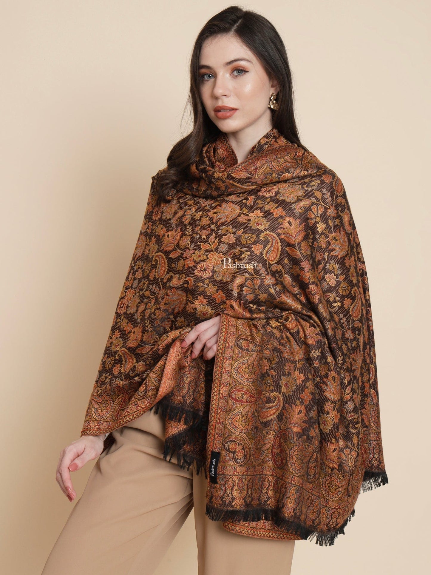 Pashtush India Womens Shawls Pashtush Womens Womens, Faux Pashmina, Paisley Woven Jamawar Jacquard Paisley Woven, Black