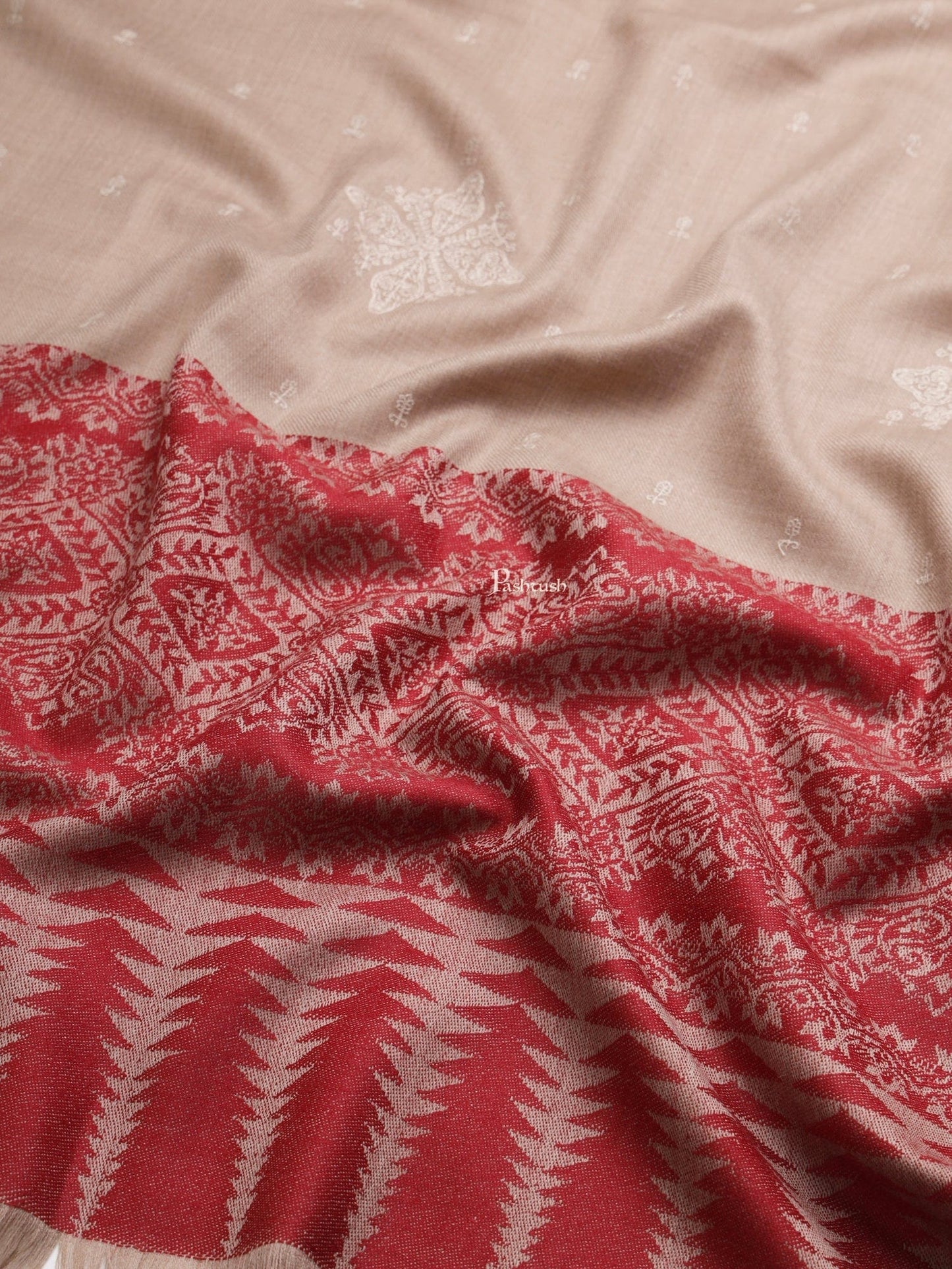 Pashtush India Womens Shawls Pashtush Womens Womens, Fine Wool, Bootey Kashmiri Embroidery, Taupe