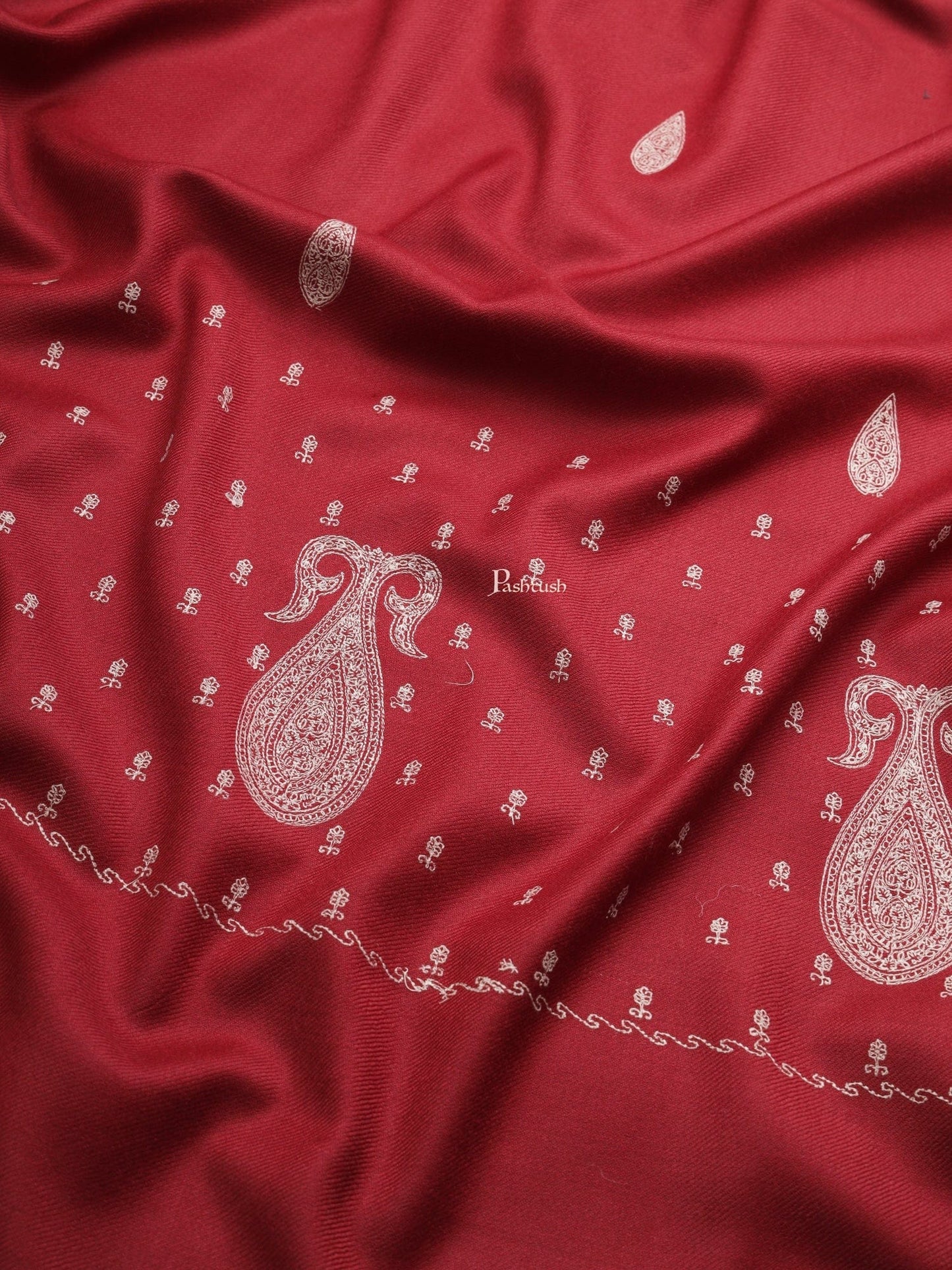 Pashtush India Womens Shawls Pashtush Womens Womens, Fine Wool, Paisley Kashmiri Embroidery, Maroon