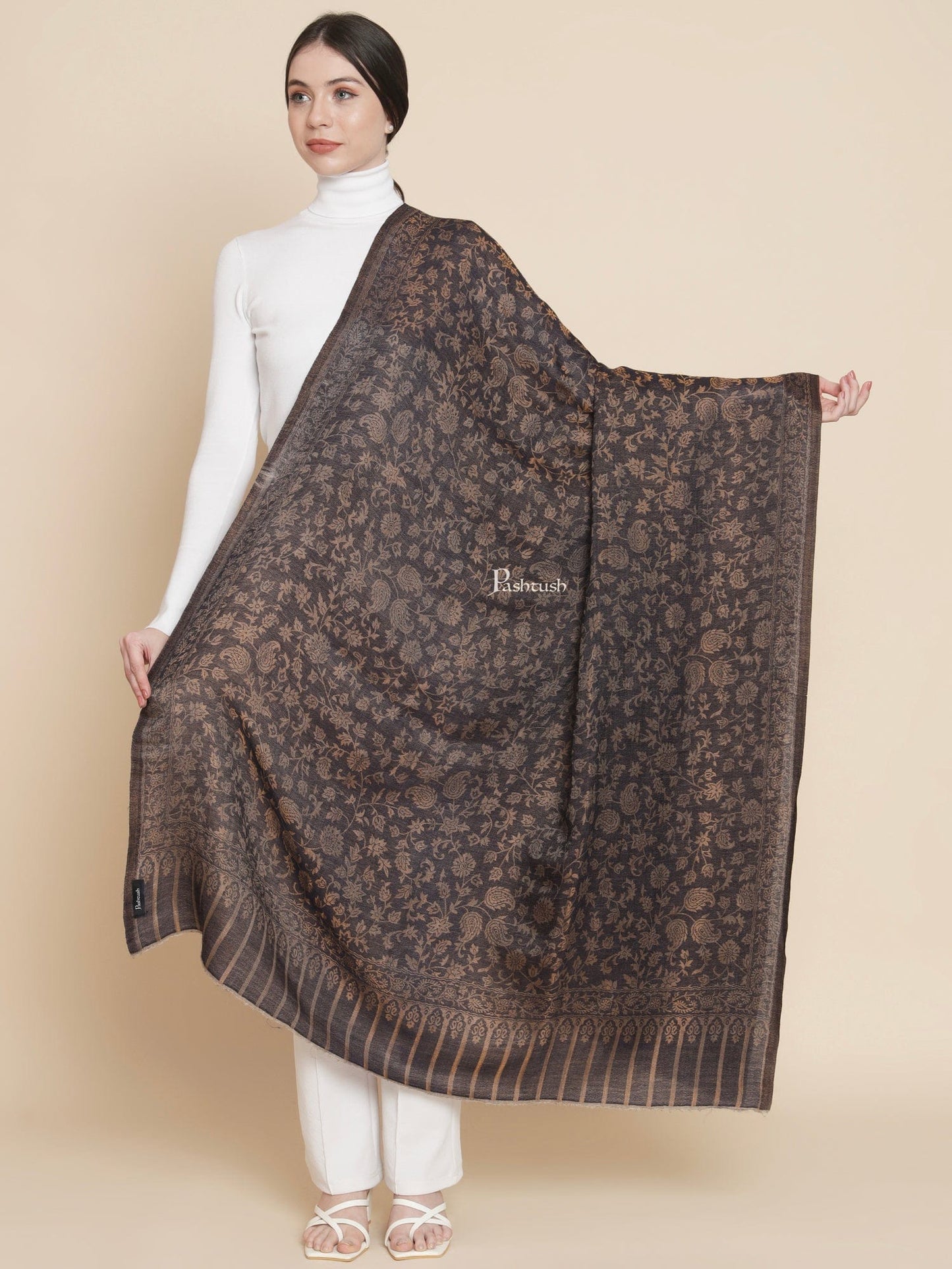 Pashtush India Womens Shawls Pashtush Womens Womens, Wool Extra Fine Count , Paisley Twilight Collection, Soft Metallic Thread Woven, Navy Blue