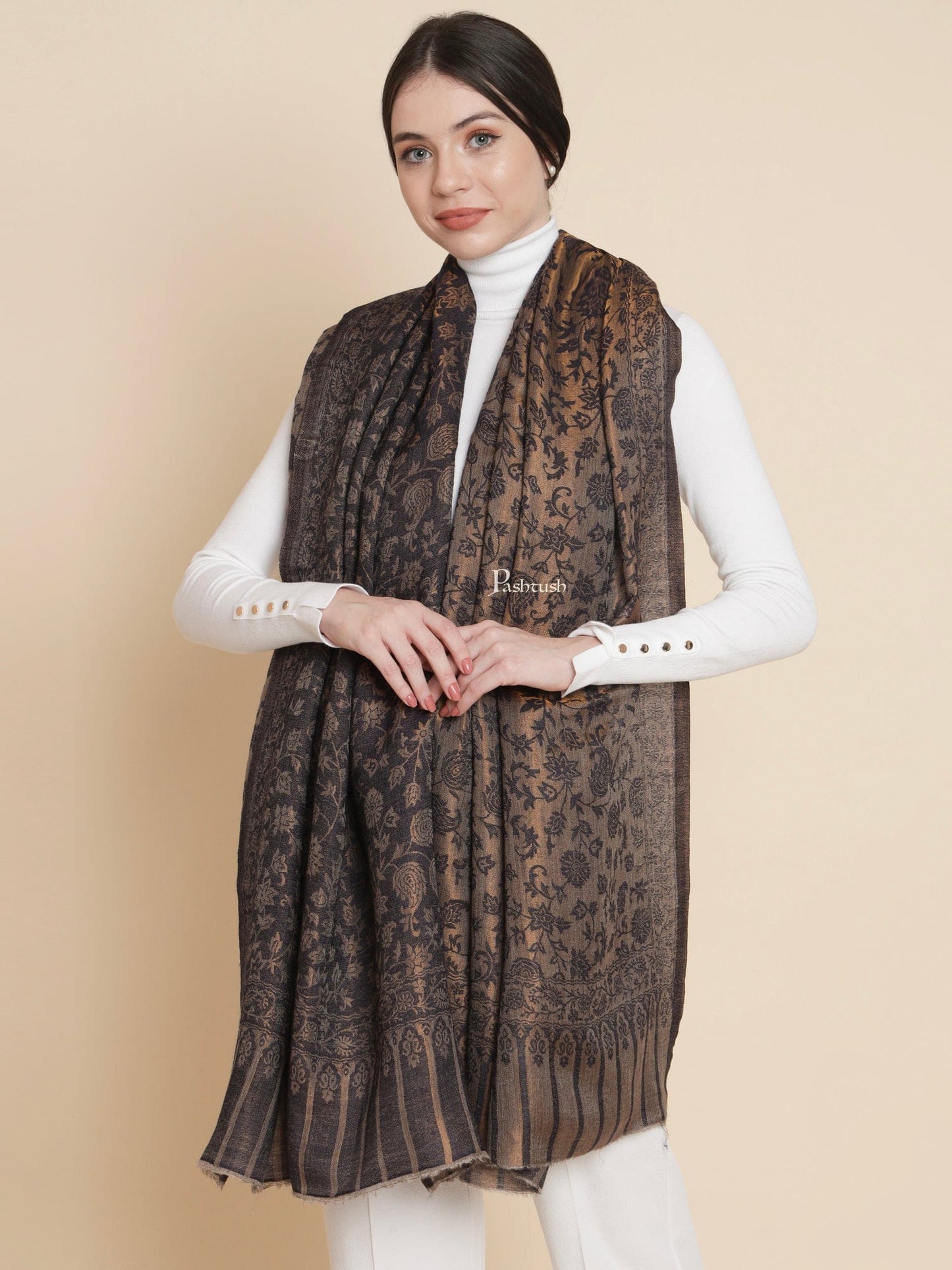 Pashtush India Womens Shawls Pashtush Womens Womens, Wool Extra Fine Count , Paisley Twilight Collection, Soft Metallic Thread Woven, Navy Blue
