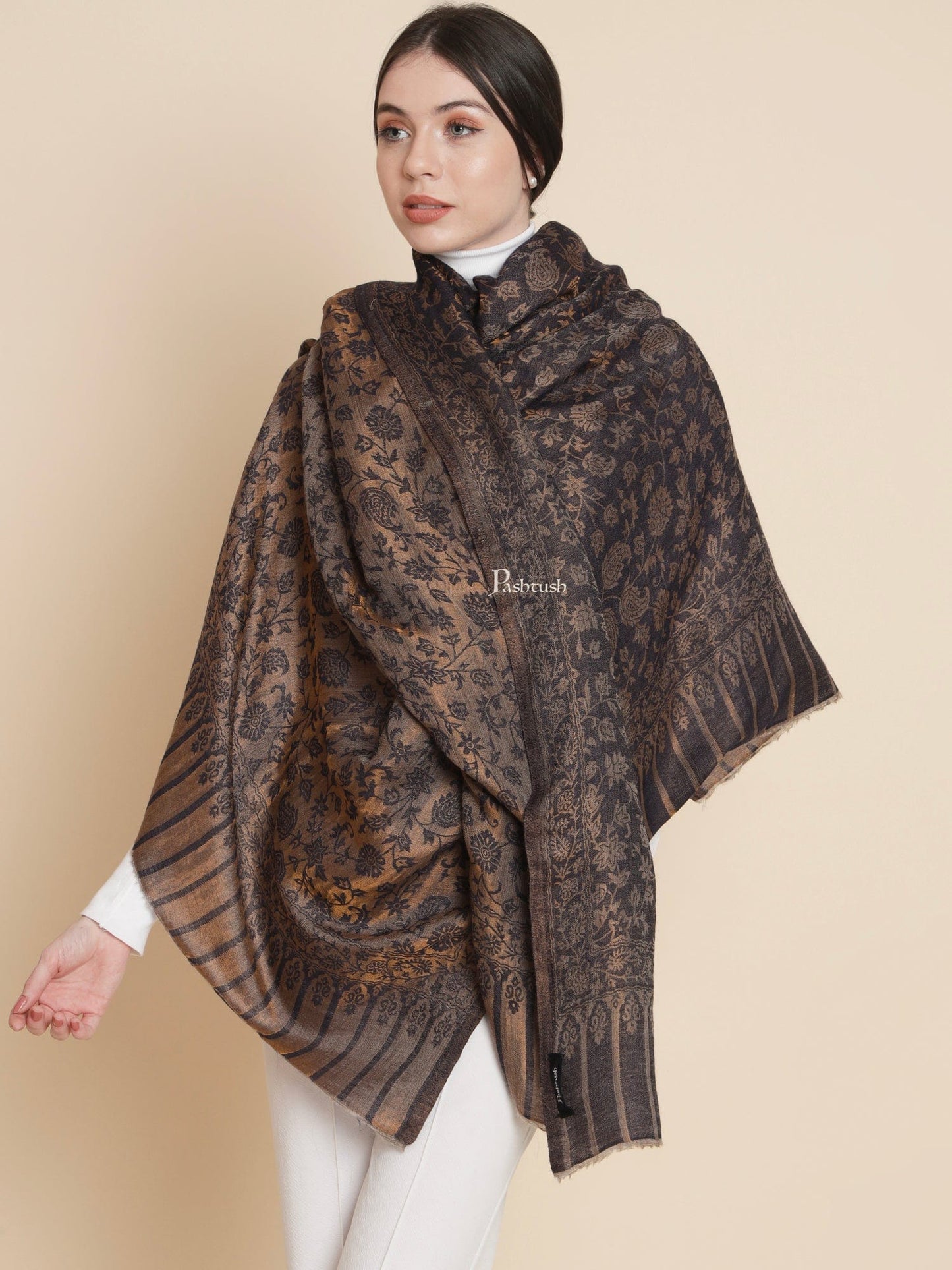 Pashtush India Womens Shawls Pashtush Womens Womens, Wool Extra Fine Count , Paisley Twilight Collection, Soft Metallic Thread Woven, Navy Blue