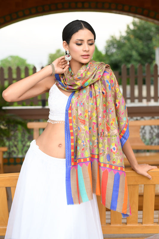Pashtush India Womens Shawls Pashtush Womens Wool Extra Fine Count  Shawl, Extra Fine Count, Kalamkari Embroidery Design, Multicolour