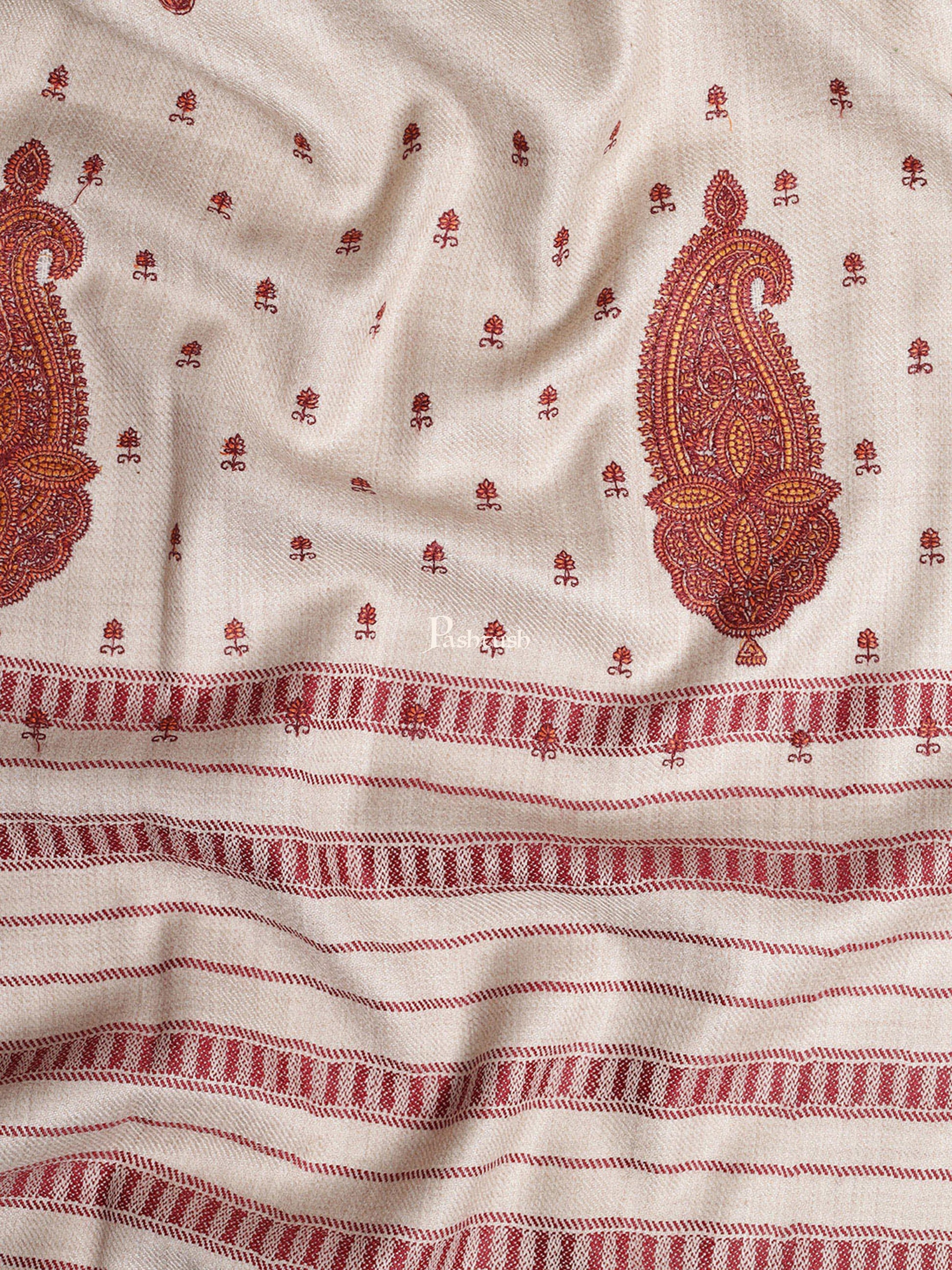 Pashtush India Womens Shawls Pashtush Womens Woollen Embroidery Shawl, Beige