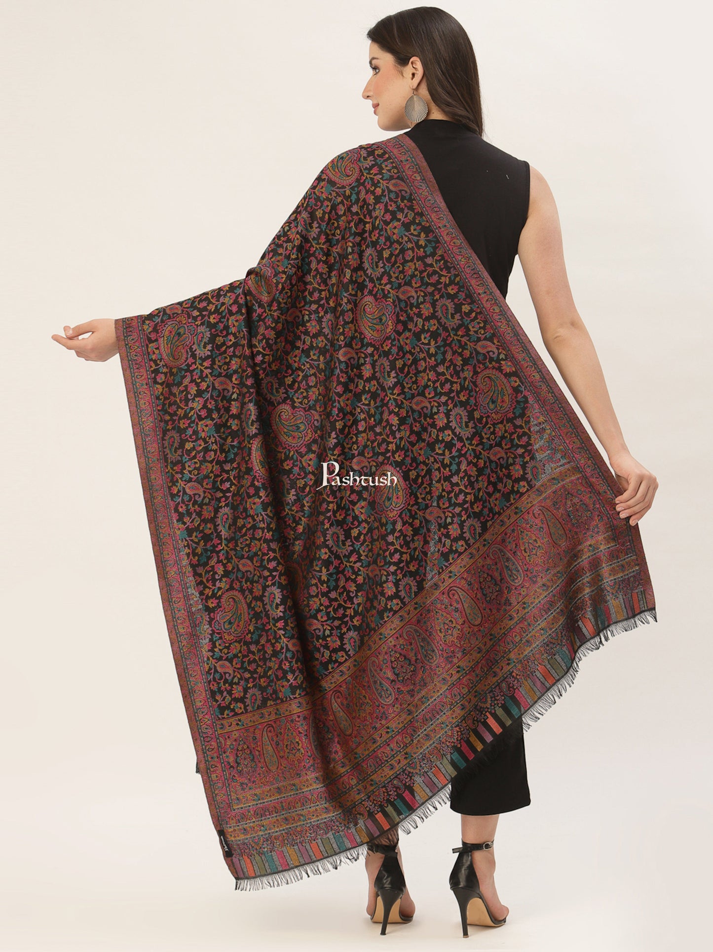 Pashwool Womens Shawls Pashtush Womens Woollen Ethnic Design Shawl, Soft And Warm, Light Weight, Multicolour