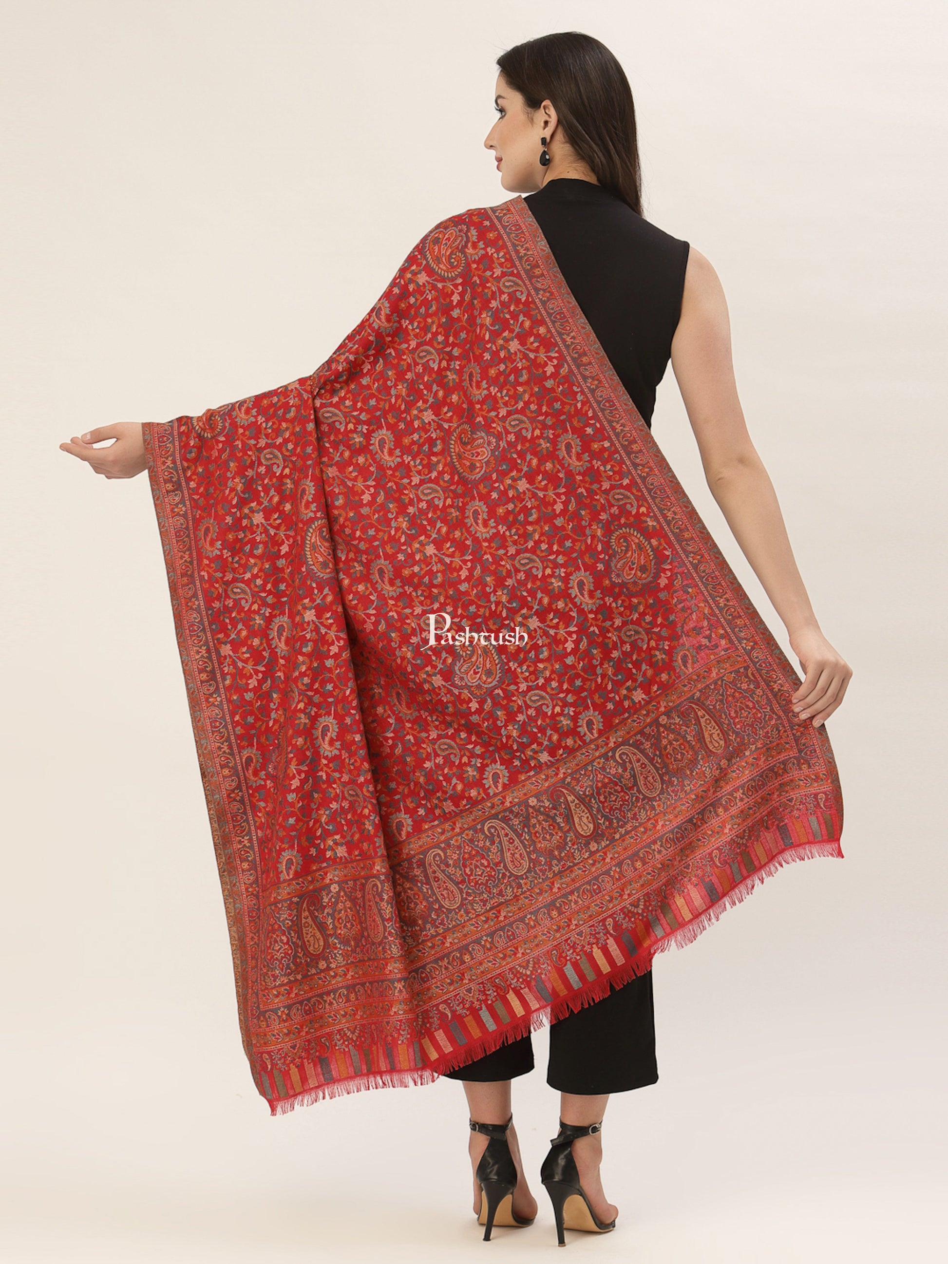 Pashwool Womens Shawls Pashtush Womens Woollen Jacquard Design Shawl, Soft And Warm, Light Weight