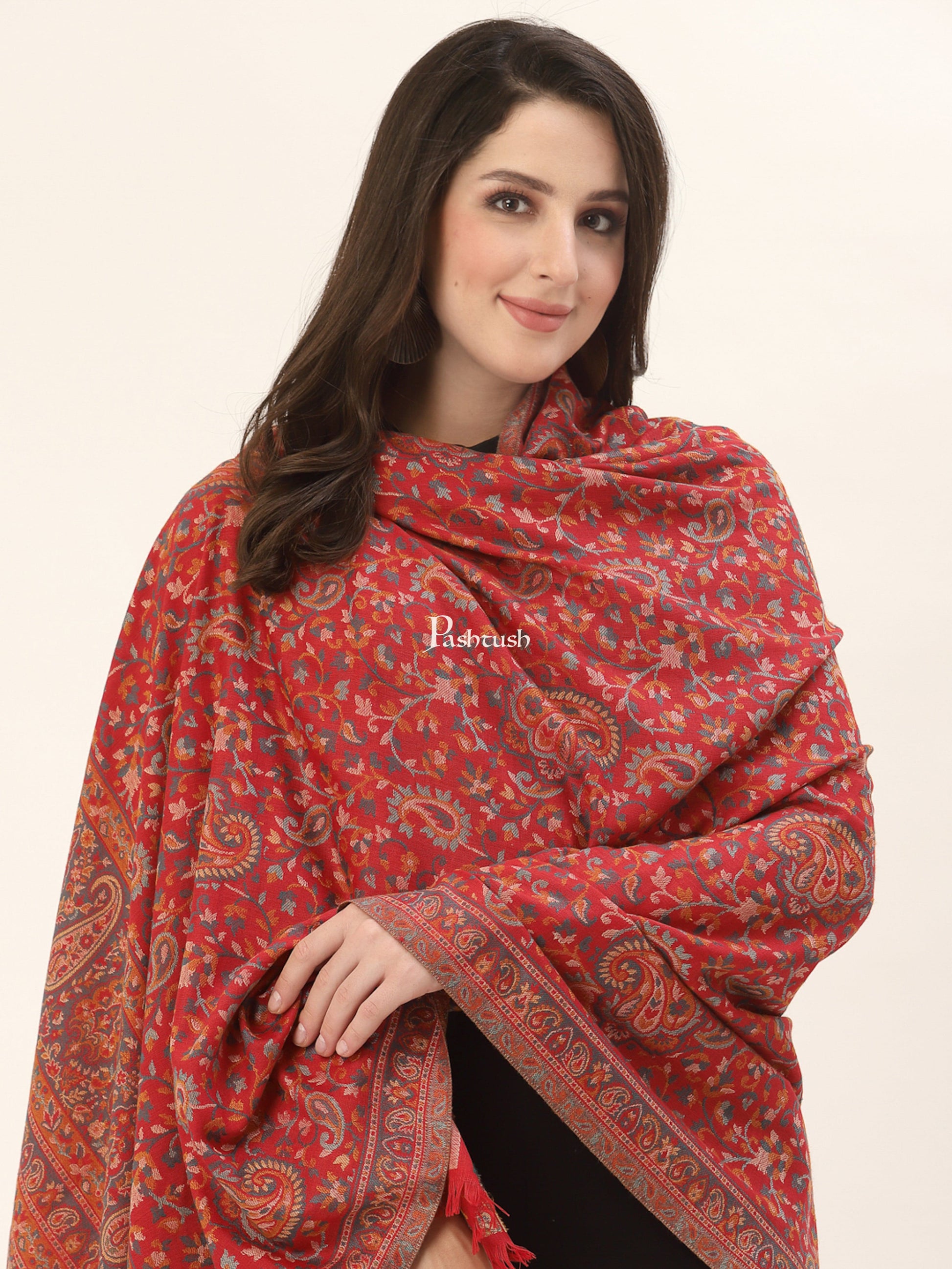 Pashwool Womens Shawls Pashtush Womens Woollen Jacquard Design Shawl, Soft And Warm, Light Weight
