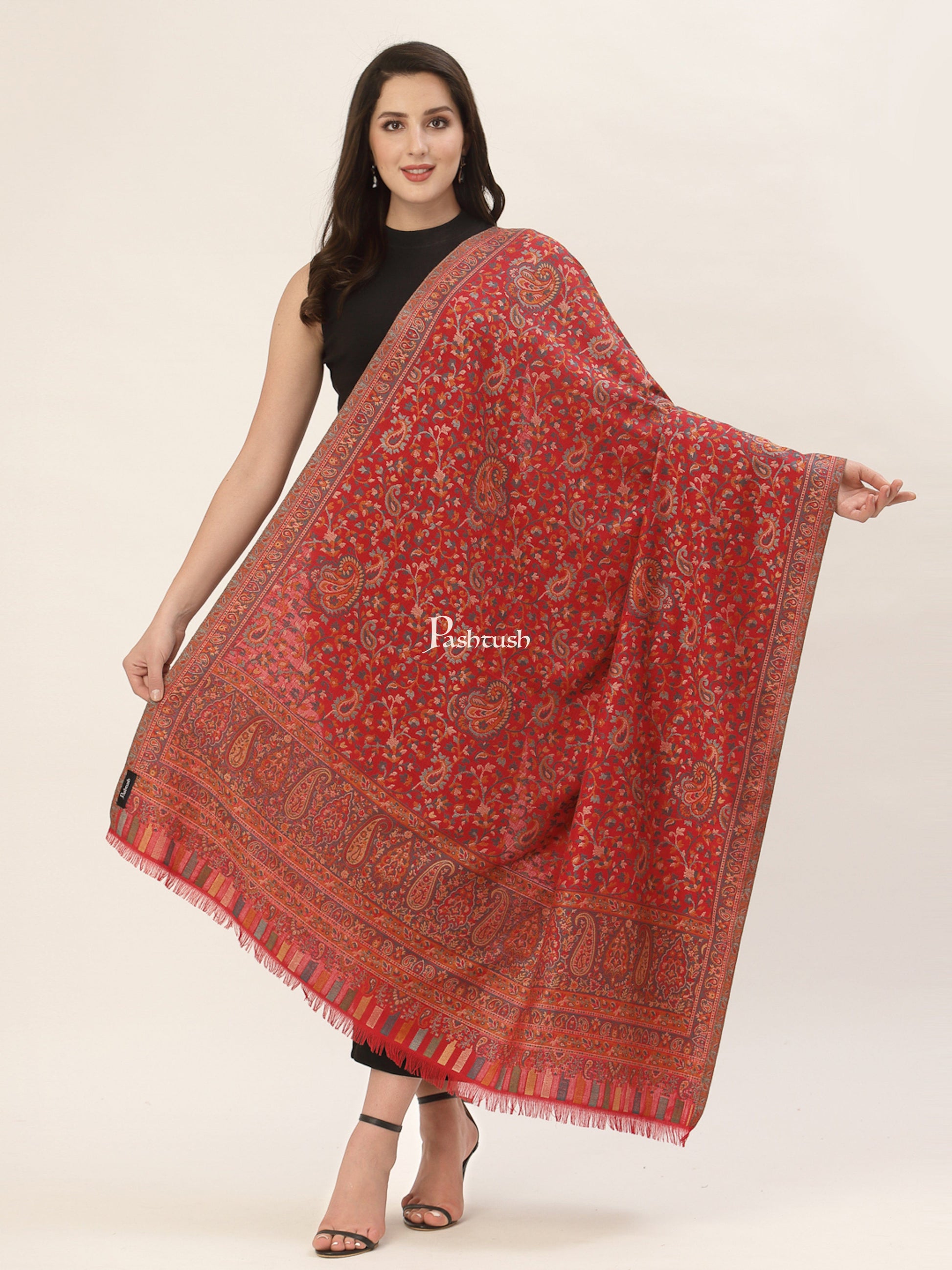 Pashwool Womens Shawls Pashtush Womens Woollen Jacquard Design Shawl, Soft And Warm, Light Weight