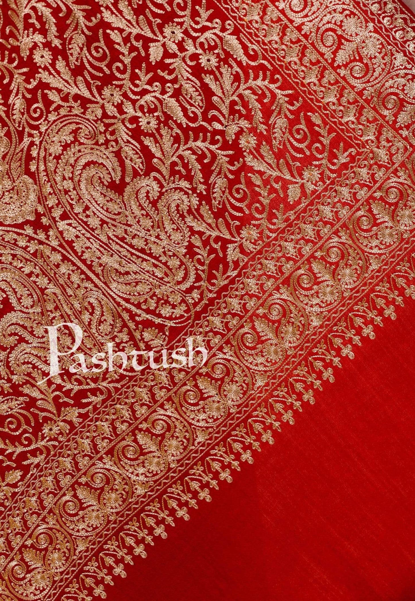 Pashtush India 70x200 Pashtush Womens Woollen Stole, Silky Nalki Embroidery Needlework Stole, Maroon
