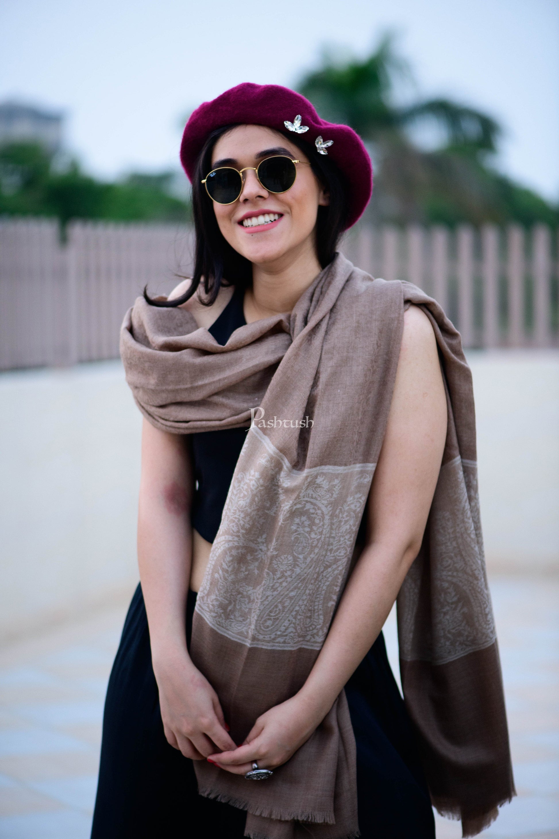 Pashtush India Womens Shawls Pashtush Womens Woven Extra Fine Wool, Soft Handfeel Shawl