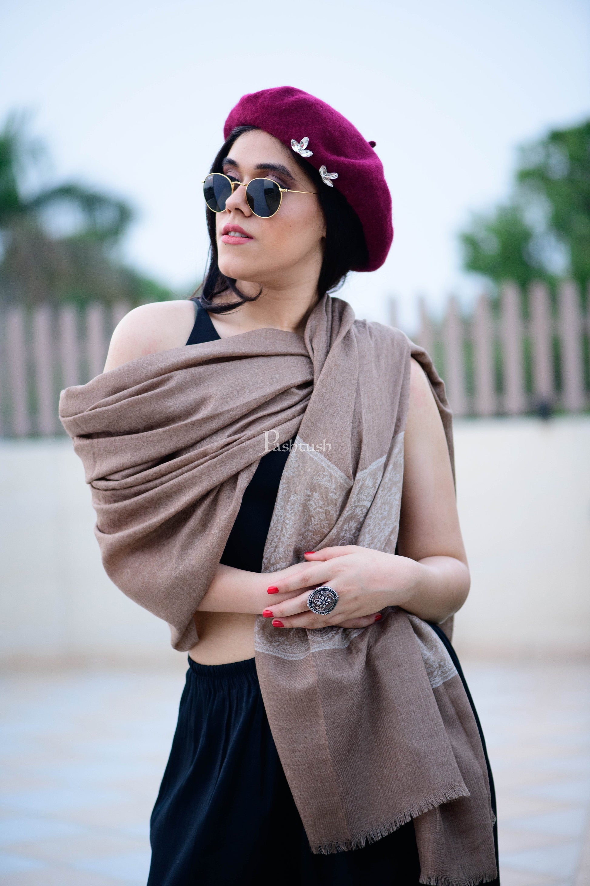 Pashtush India Womens Shawls Pashtush Womens Woven Extra Fine Wool, Soft Handfeel Shawl