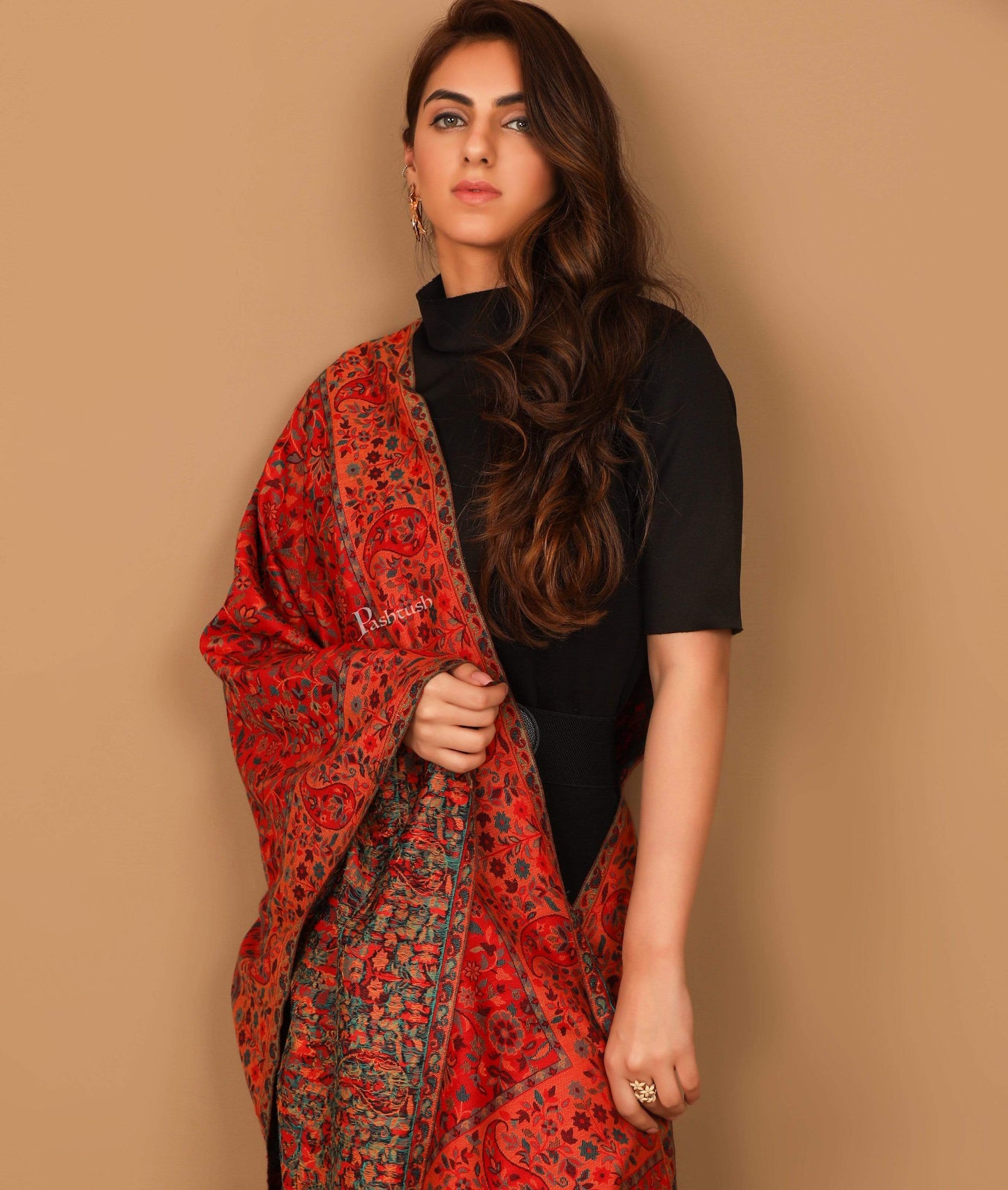 Pashtush Store Stole Pashtush Womens Woven Kaani Stole, Woollen, Faux Pashmina Stole