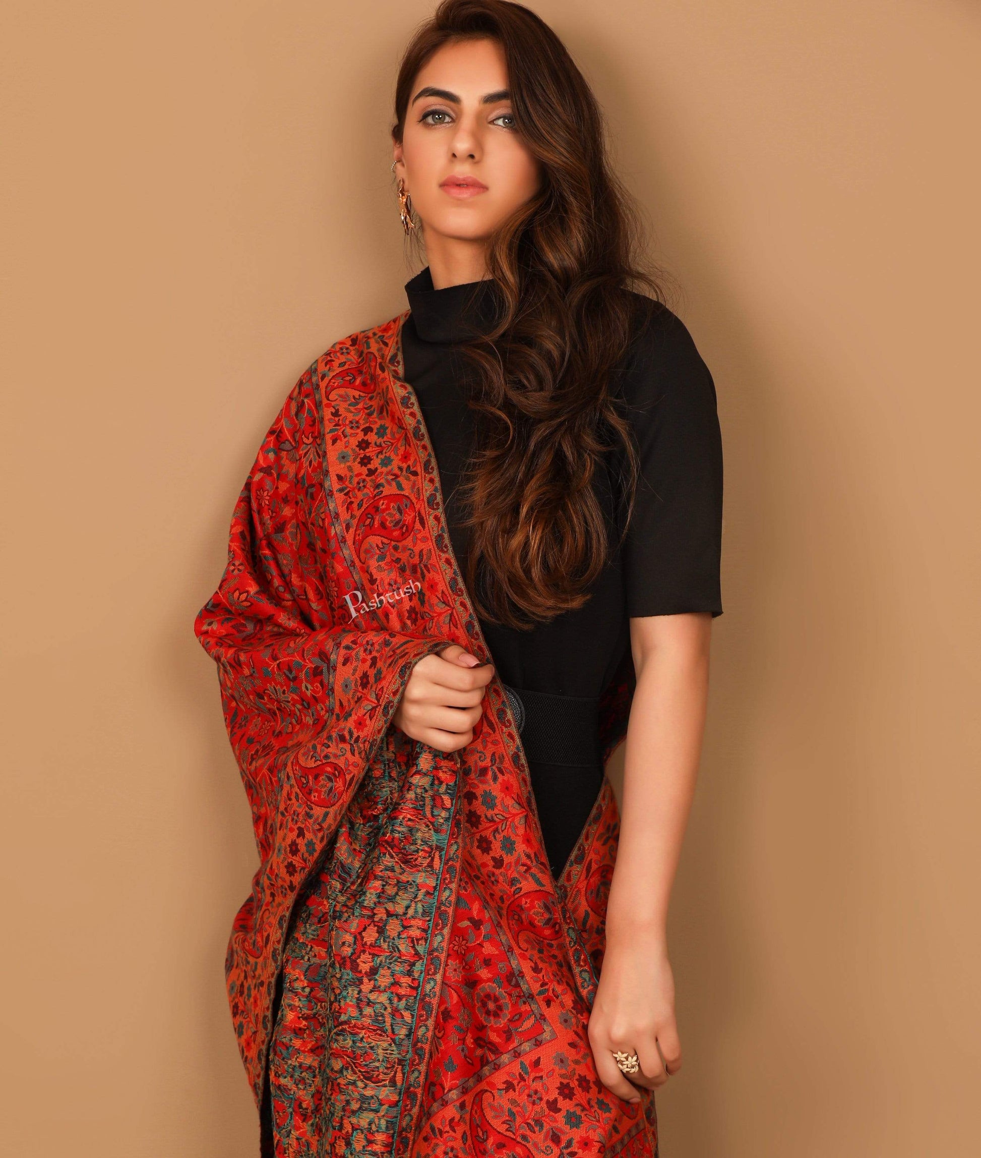 Pashtush Store Stole Pashtush Womens Woven Kaani Stole, Woollen, Faux Pashmina Stole