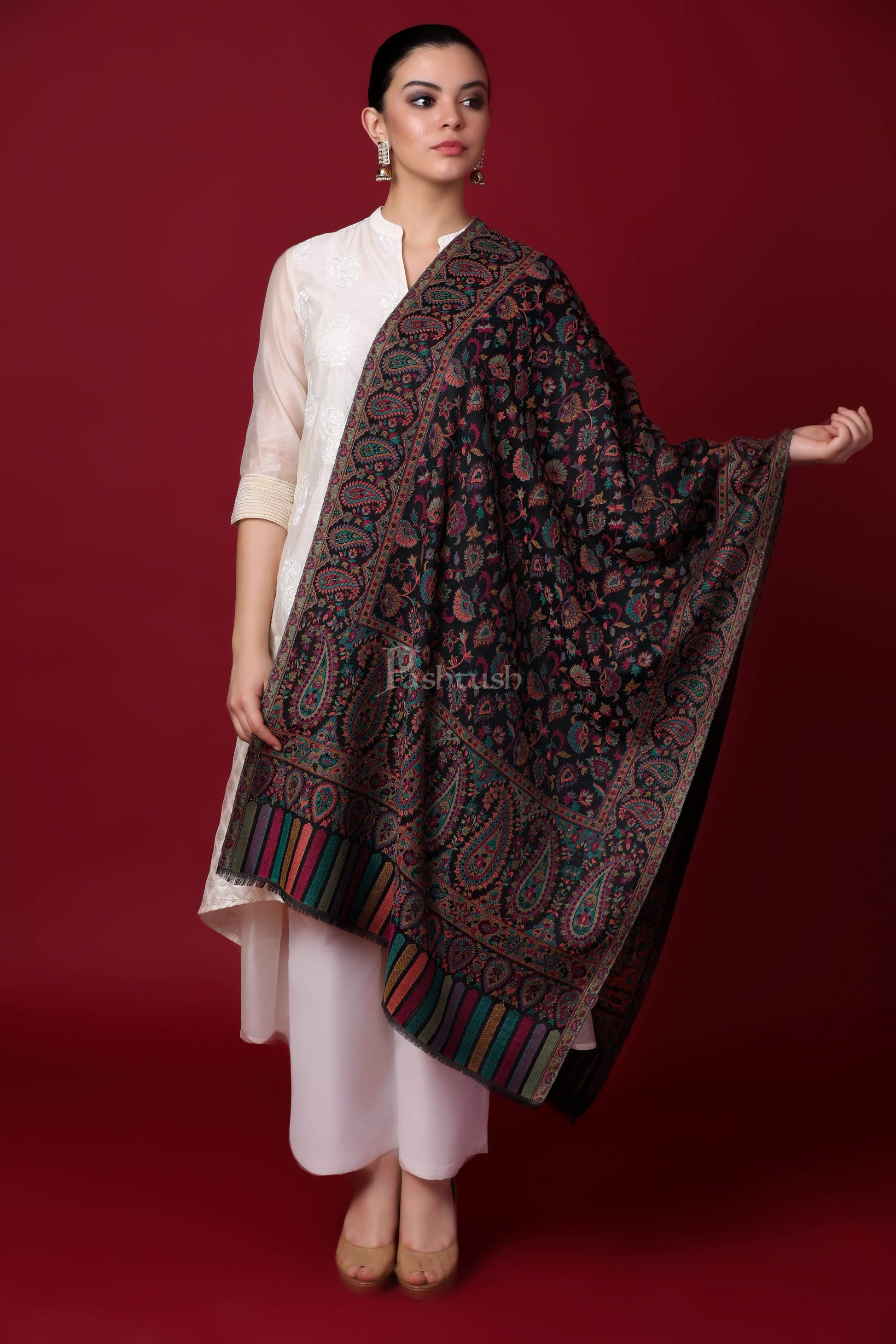 Pashtush Store Stole Pashtush Womens Woven Kaani Stole, Woollen, Faux Pashmina Stole, Multicoloured
