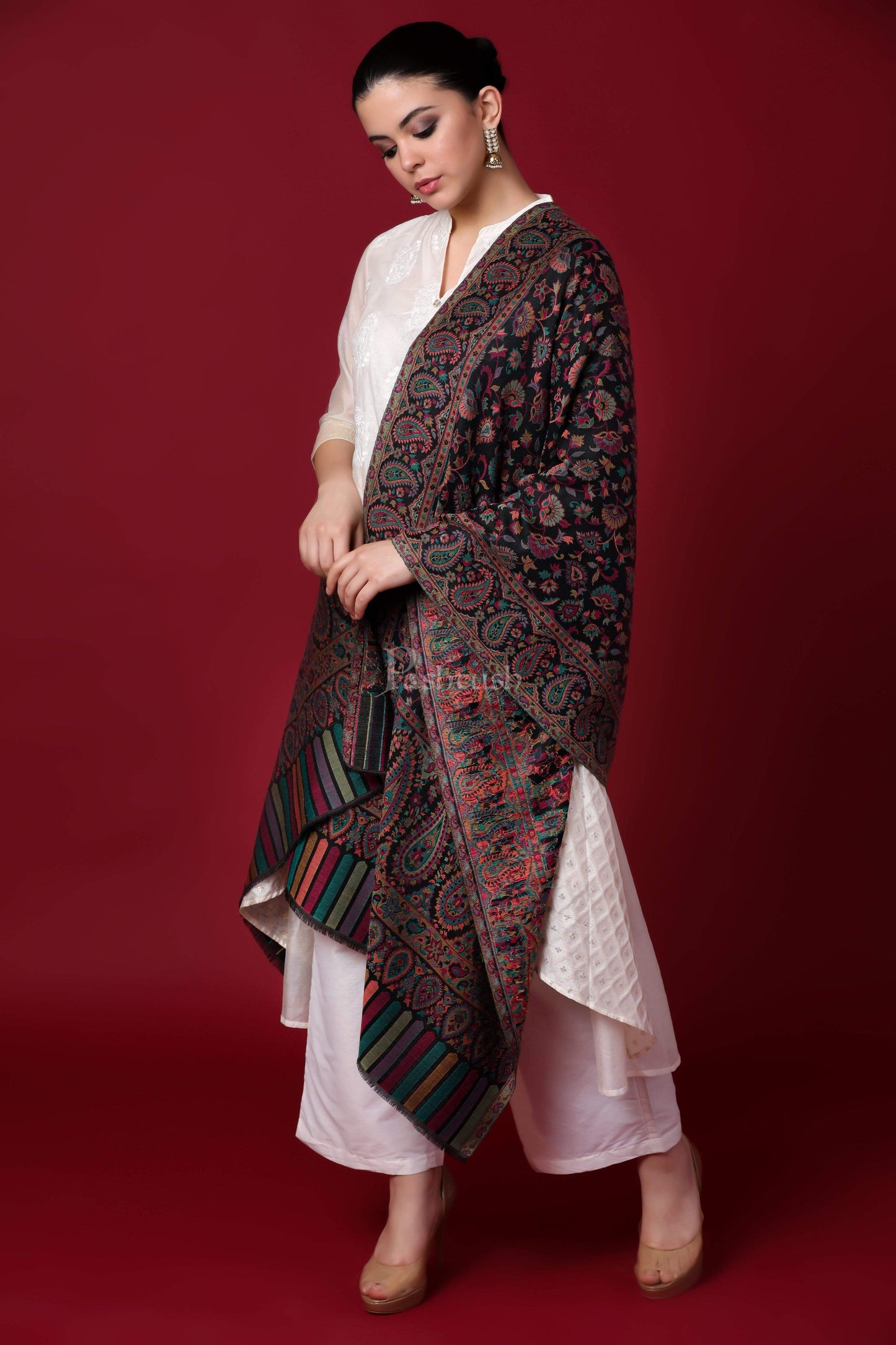 Pashtush Store Stole Pashtush Womens Woven Kaani Stole, Woollen, Faux Pashmina Stole, Multicoloured