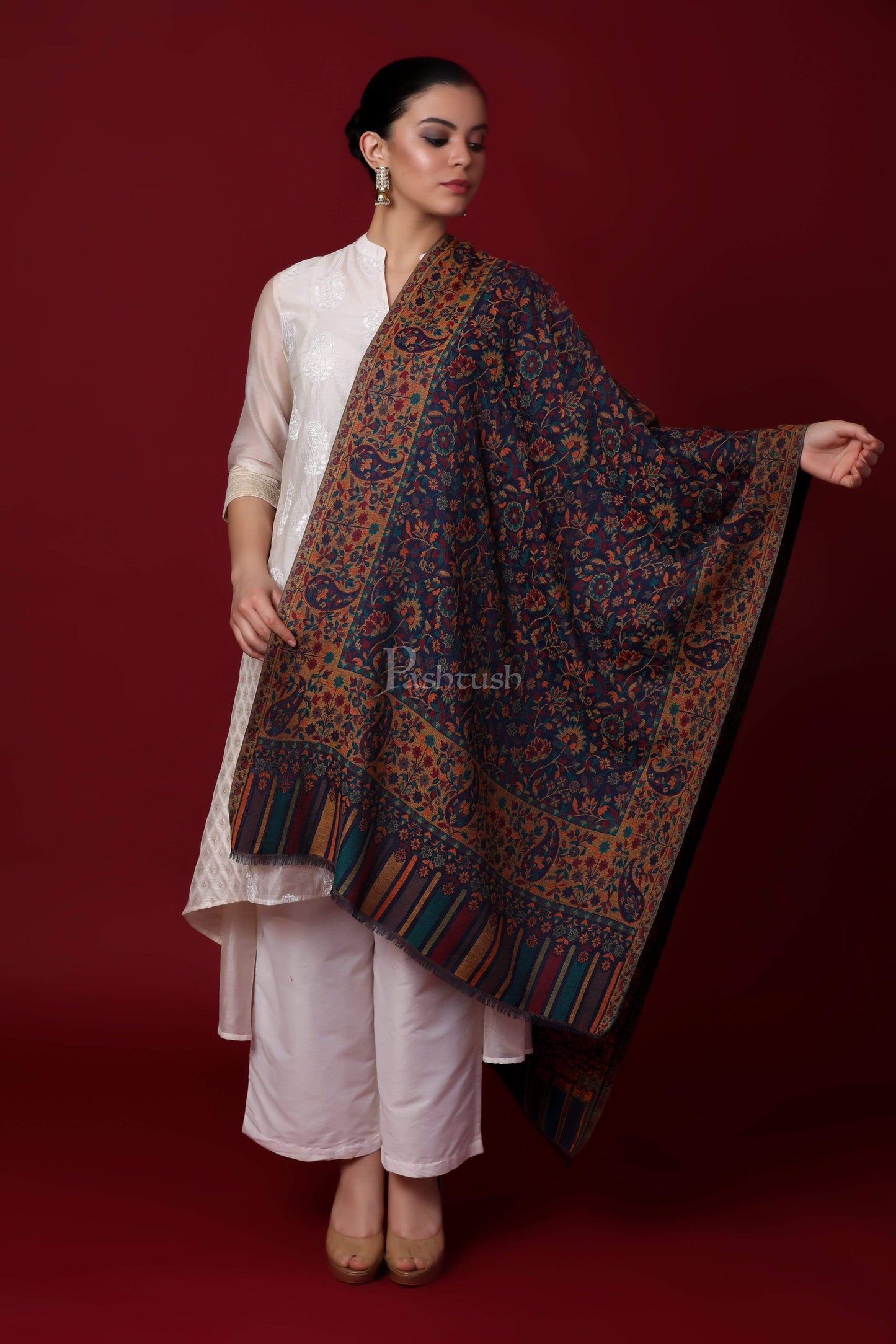 Pashtush Store Stole Pashtush Womens Woven Kaani Stole, Woollen, Faux Pashmina Stole, Multicoloured
