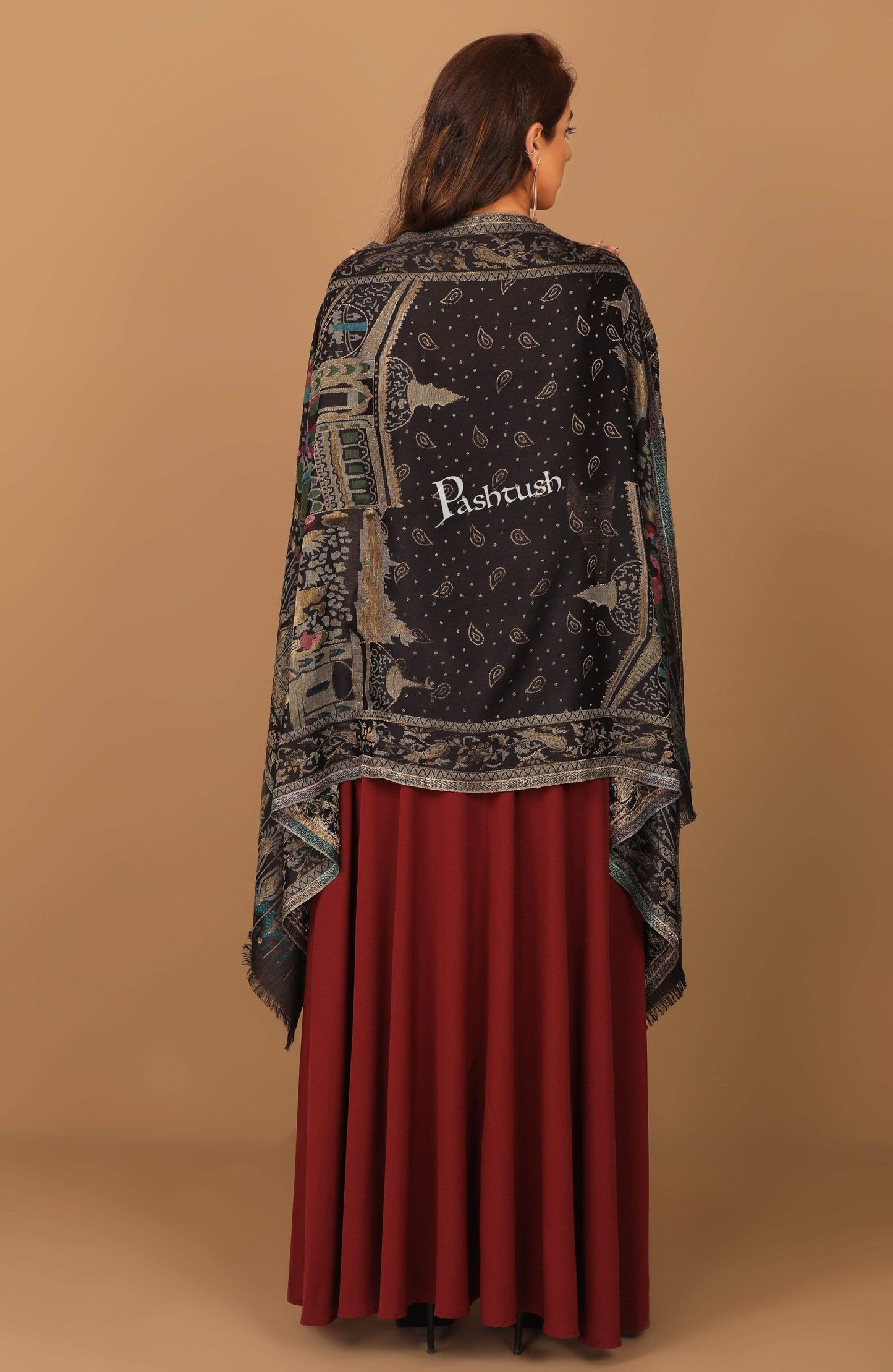 Pashtush India 100x200 Pashtush Womens, Woven Mughal Darbar Shawl, with Golden Zari Weave