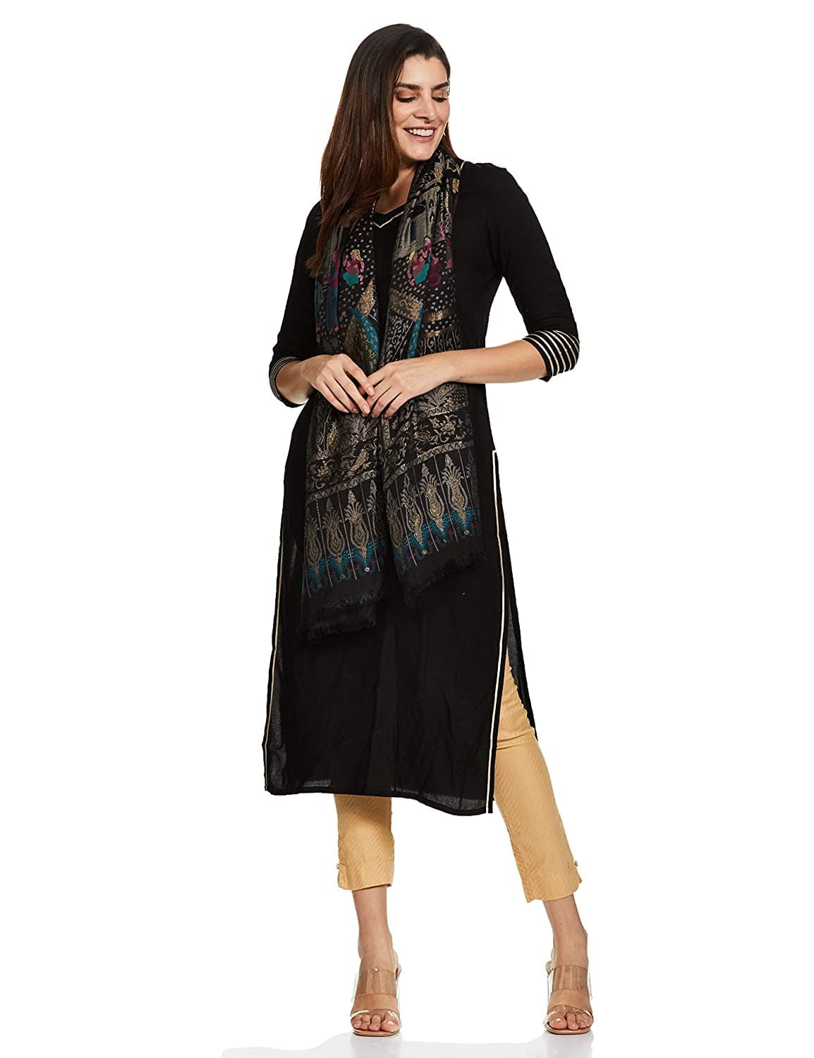 Pashtush India 100x200 Pashtush Womens, Woven Mughal Darbar Shawl, with Golden Zari Weave
