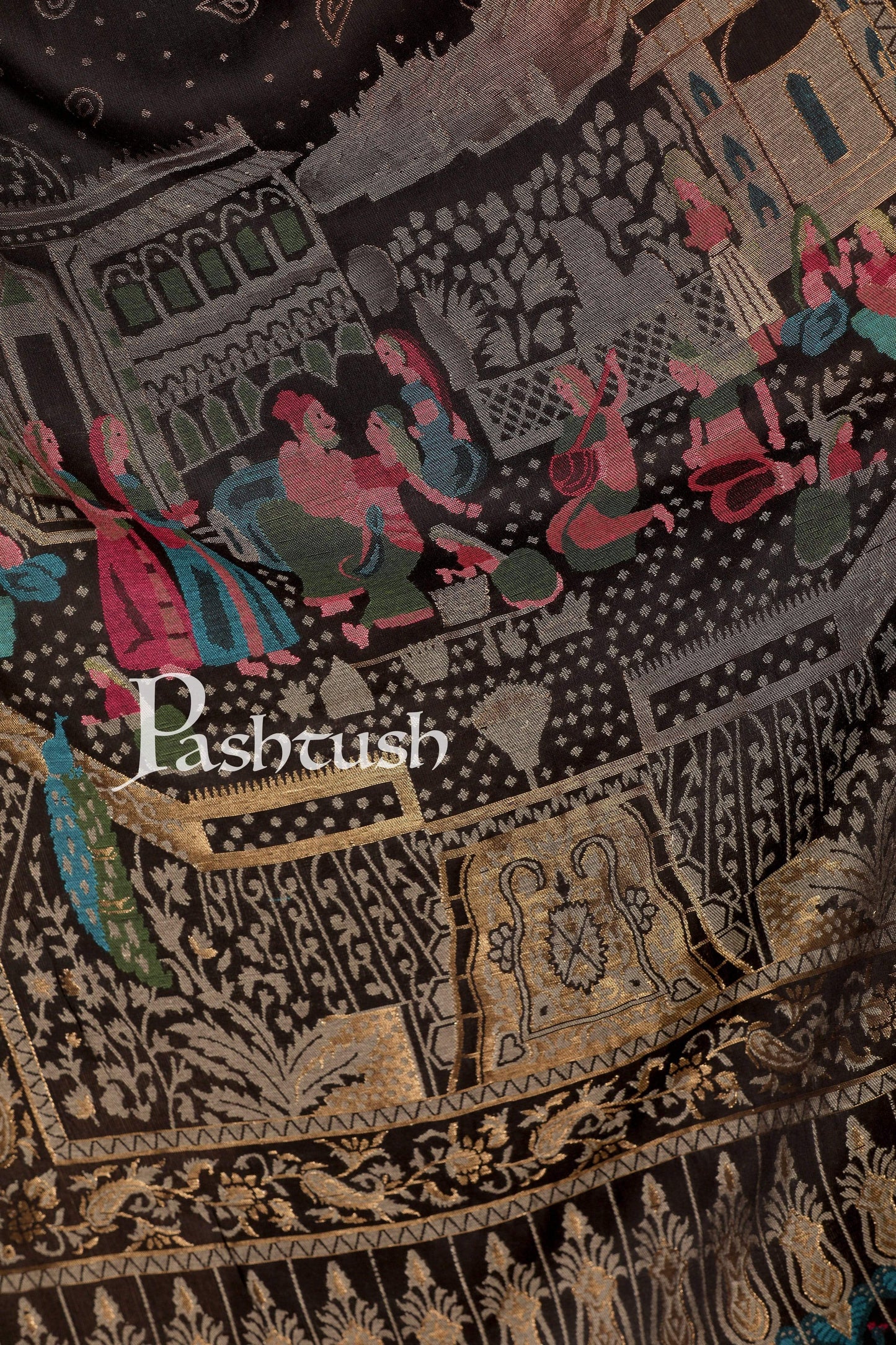 Pashtush India 100x200 Pashtush Womens, Woven Mughal Darbar Shawl, with Golden Zari Weave