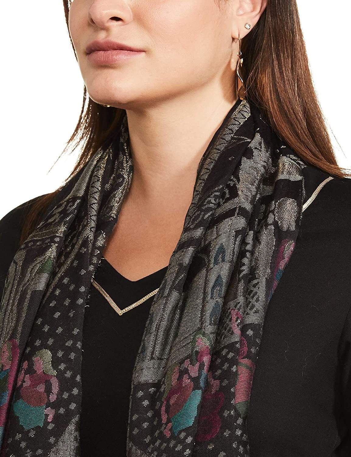 Pashtush India 100x200 Pashtush Womens, Woven Mughal Darbar Shawl, with Golden Zari Weave