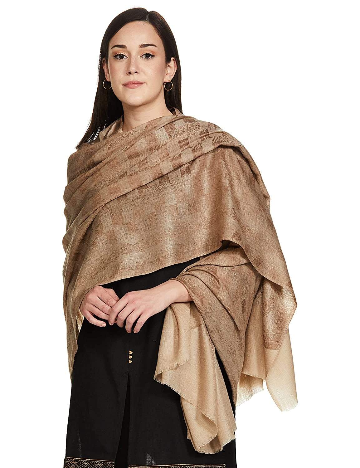 Pashtush India 70x200 Pashtush Womens Woven Paisley, Self Shawl, in Extra Soft Fine Wool, Large Wrap Size